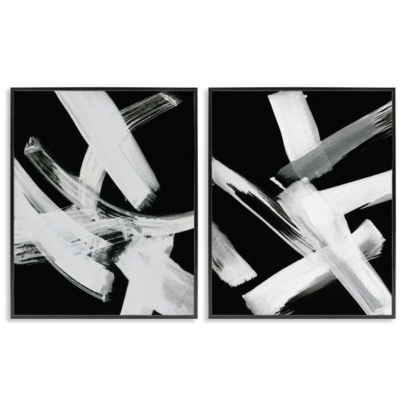Stupell Industries Abstract Lines White on Black Abstract Painting Black Framed Art Print Wall Art, 11 x 14, Set of 2