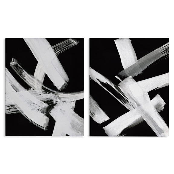 Stupell Industries Abstract Lines White on Black Abstract Painting Wrapped Canvas Art Print Wall Art, 24 x 30, Set of 2