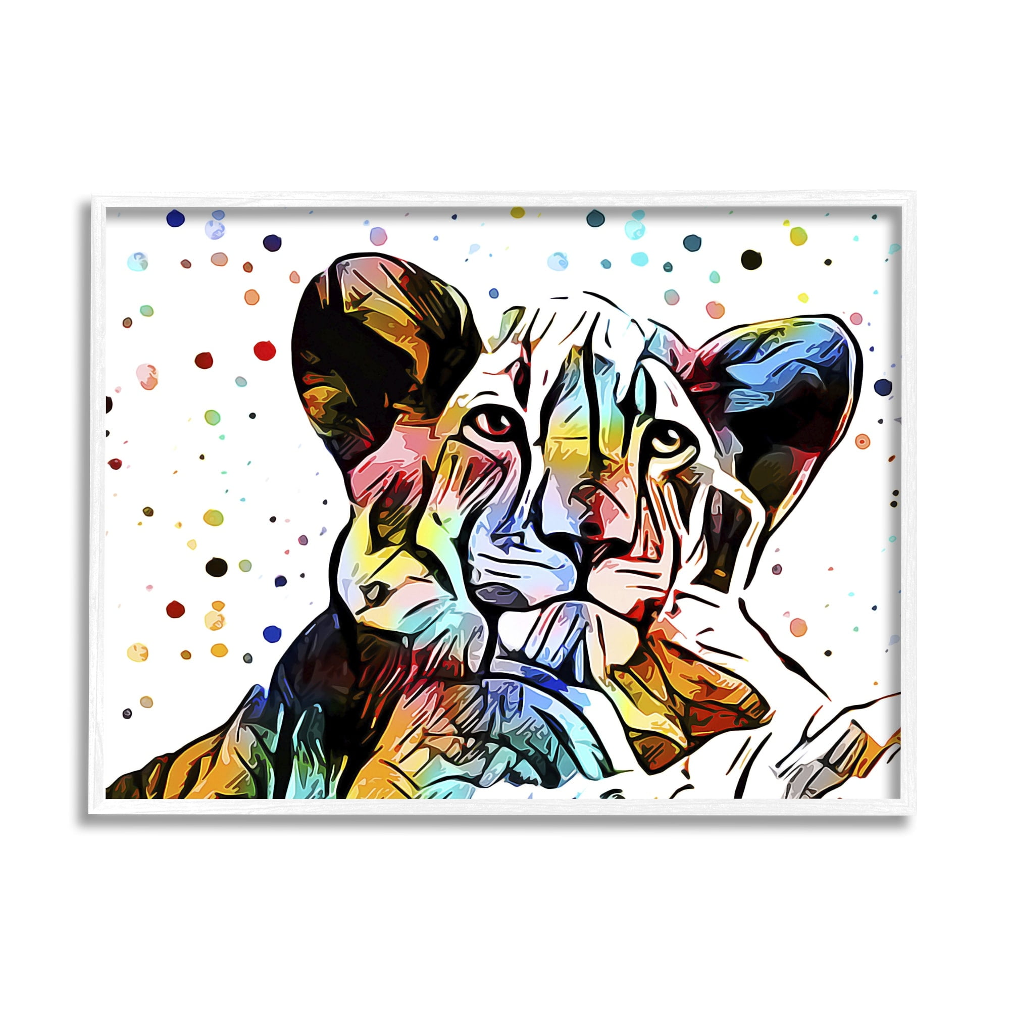 Stupell Industries Abstract Lion Cub Portrait Vibrant Polka Dots, 14 x 11,Design by Ashley Aldridge