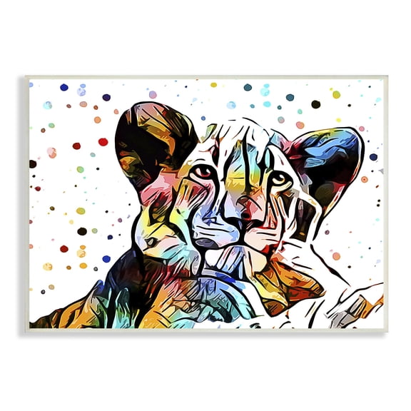 Stupell Industries Abstract Lion Cub Portrait Vibrant Polka Dots, 19 x 13,Design by Ashley Aldridge