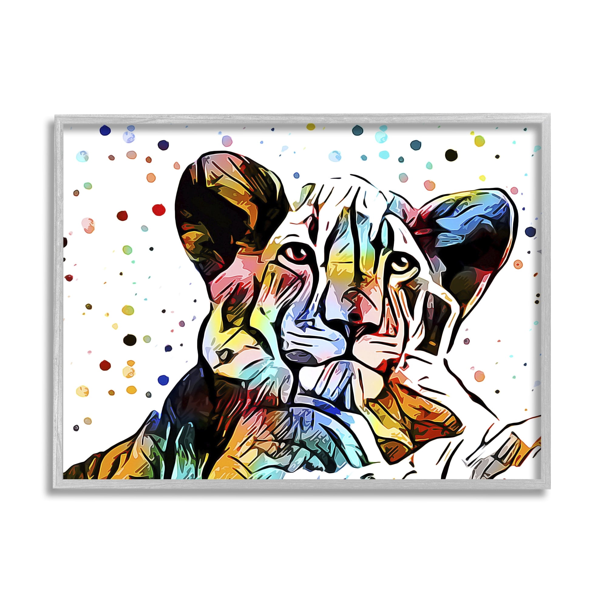 Stupell Industries Abstract Lion Cub Portrait Vibrant Polka Dots, 30 x 24,Design by Ashley Aldridge