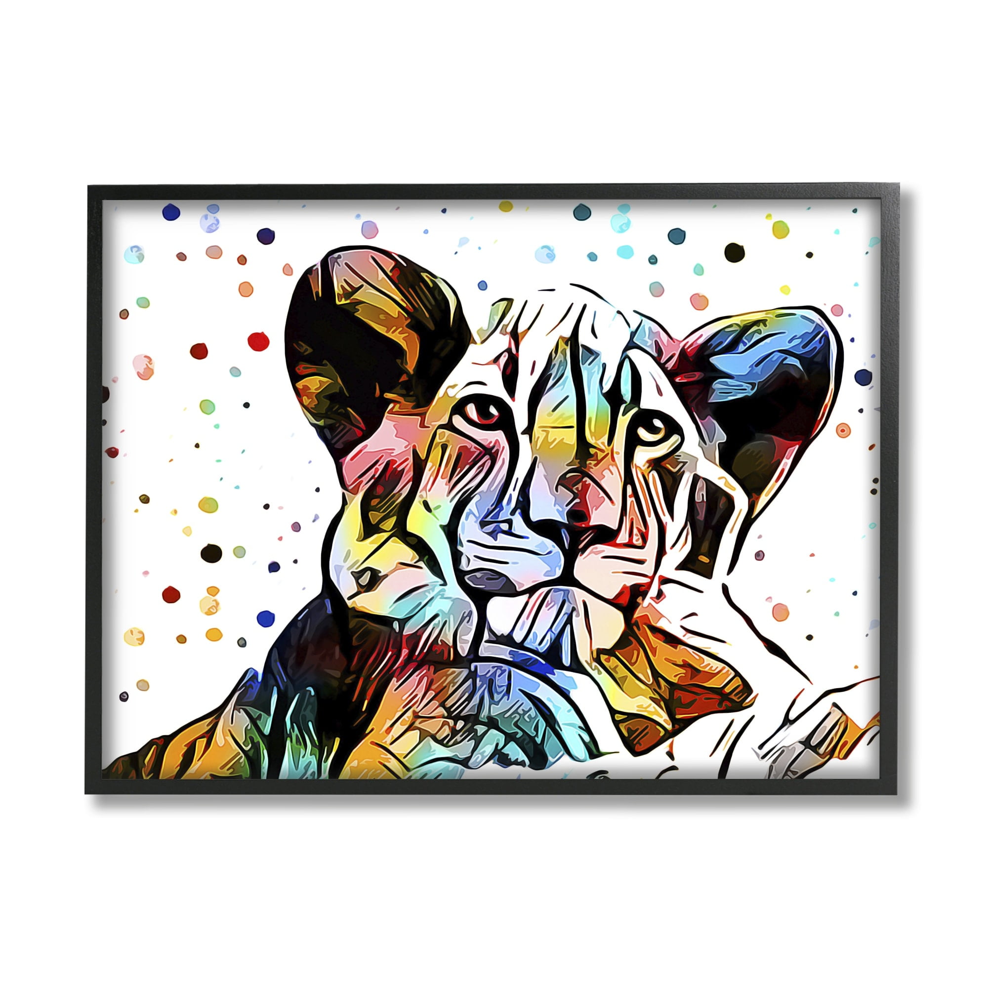 Stupell Industries Abstract Lion Cub Portrait Vibrant Polka Dots, 30 x 24,Design by Ashley Aldridge
