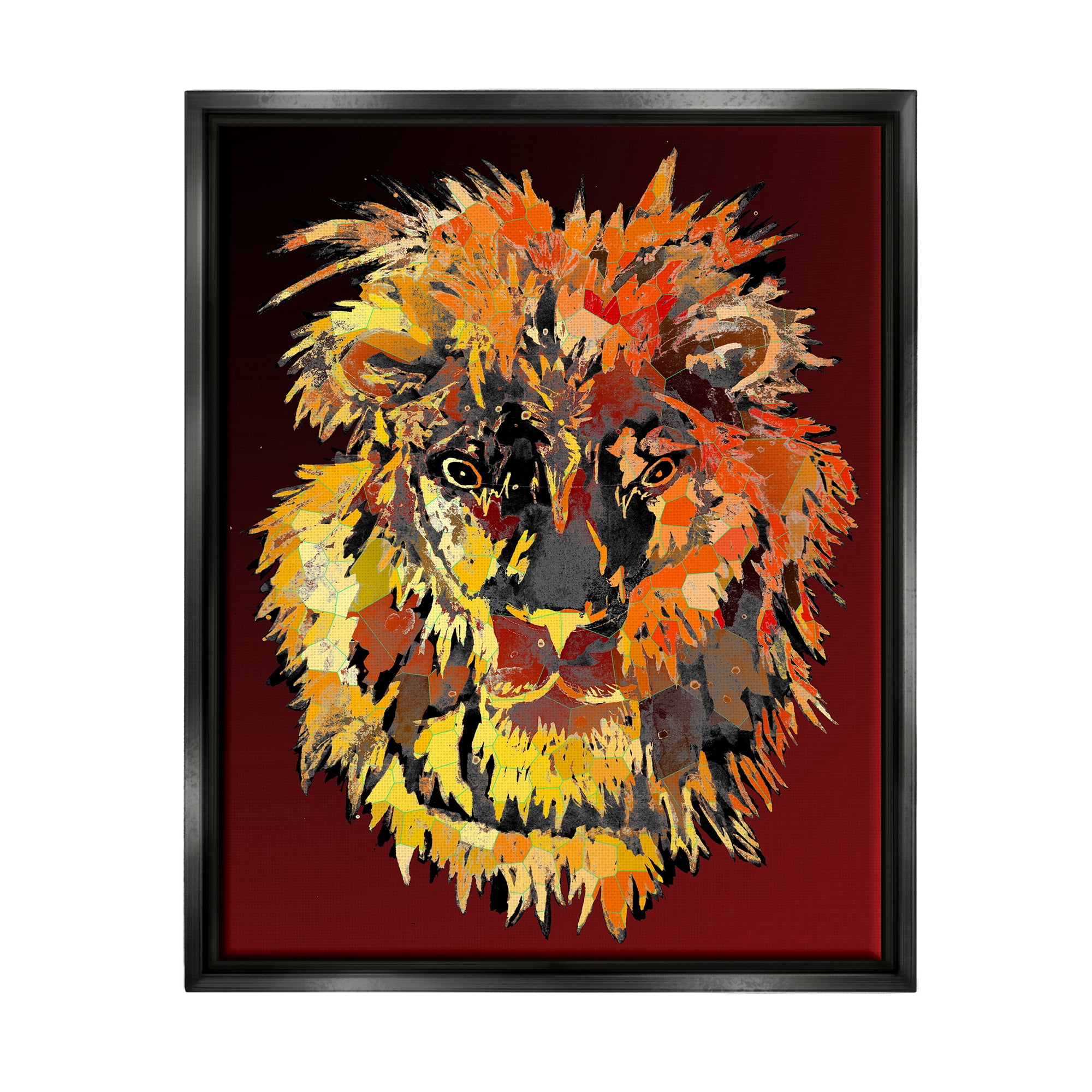 Stupell Industries Abstract Lion Mane Animals & Insects Painting Black Floater Framed Art Print Wall Art, 25 x 31