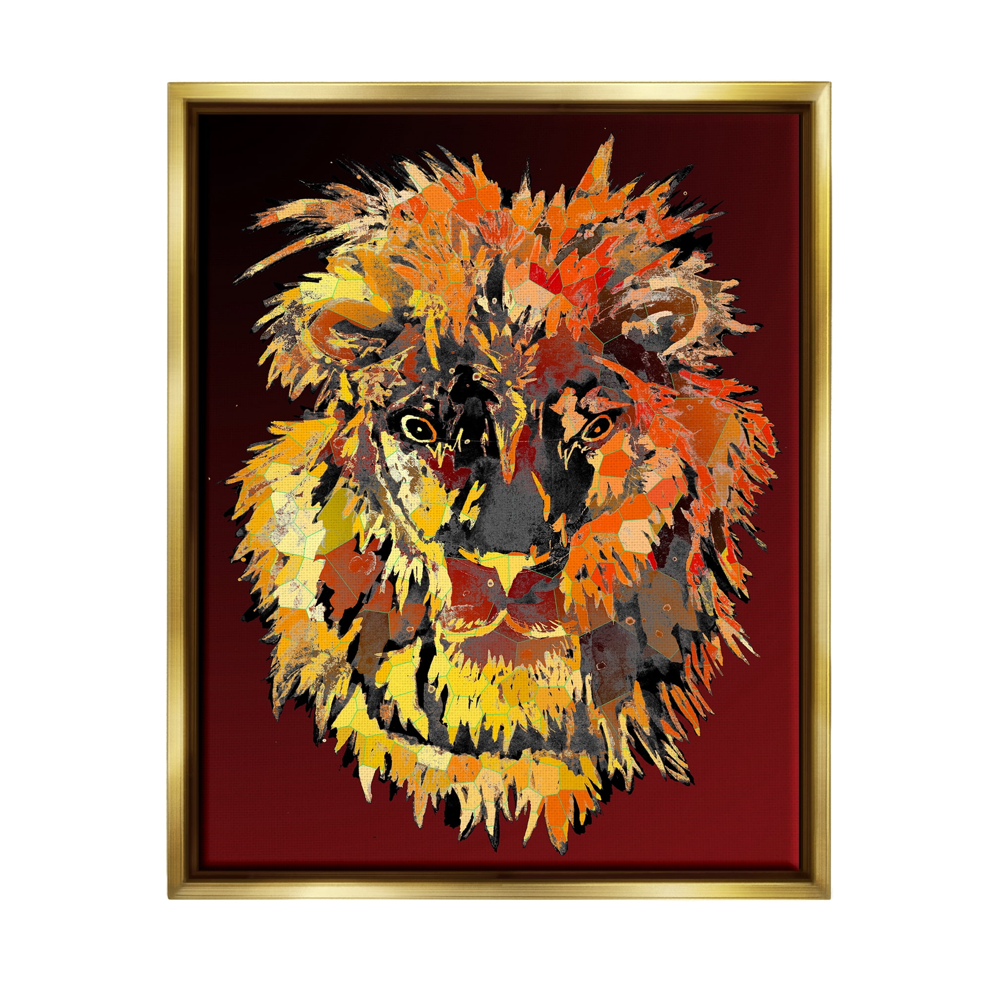 Stupell Industries Abstract Lion Mane Animals & Insects Painting Gold Floater Framed Art Print Wall Art, 25 x 31