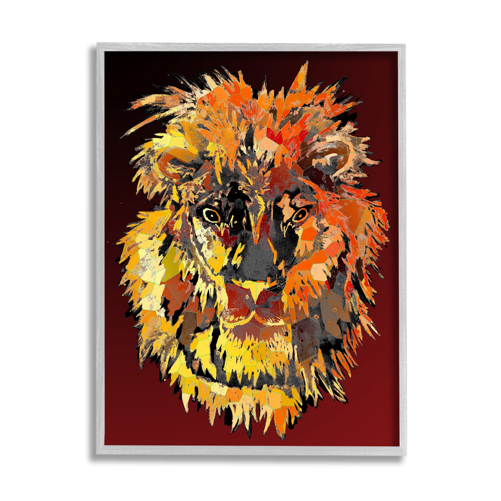 Stupell Industries Abstract Lion Mane Animals & Insects Painting Gray Framed Art Print Wall Art, 11 x 14