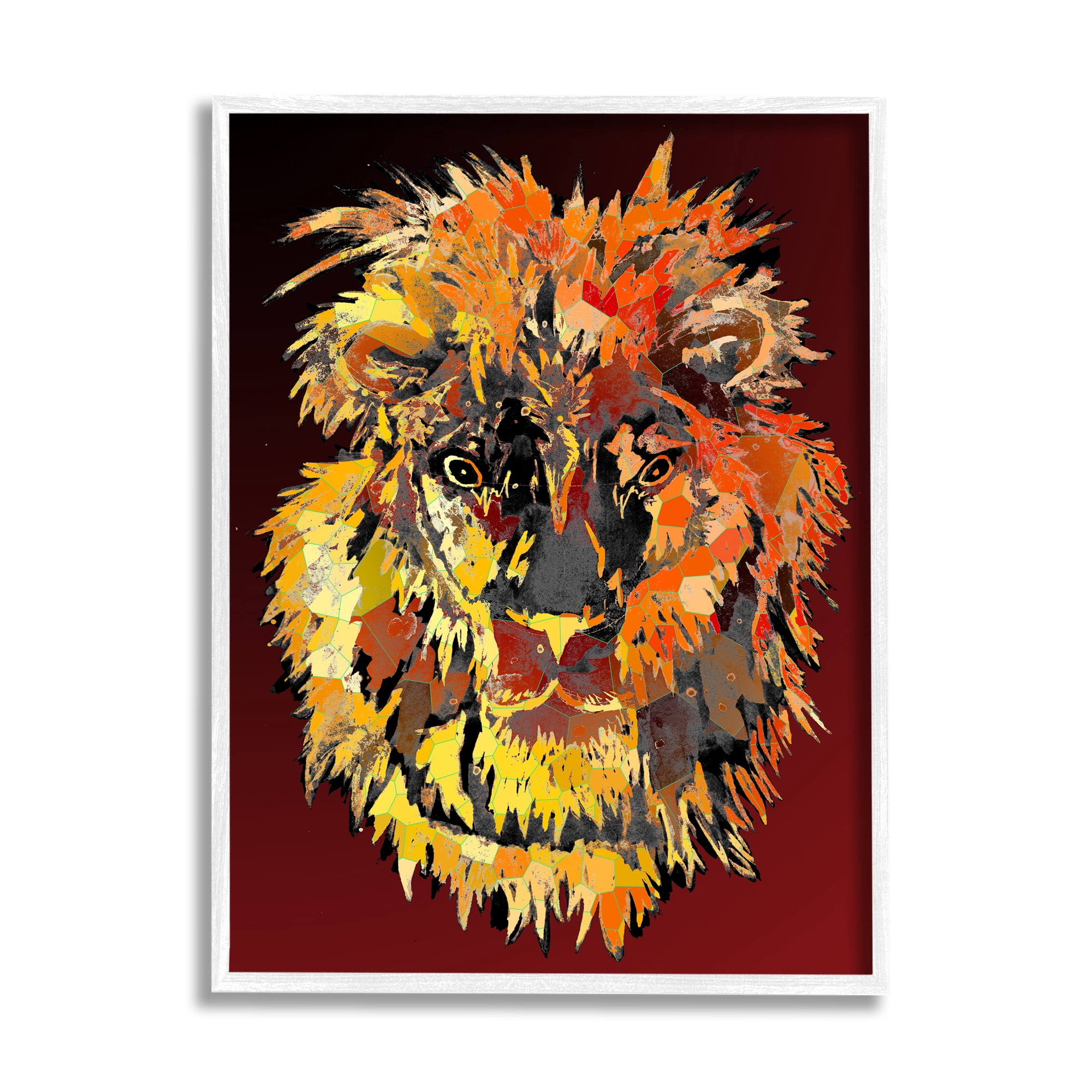 Stupell Industries Abstract Lion Mane Animals & Insects Painting White Framed Art Print Wall Art, 16 x 20
