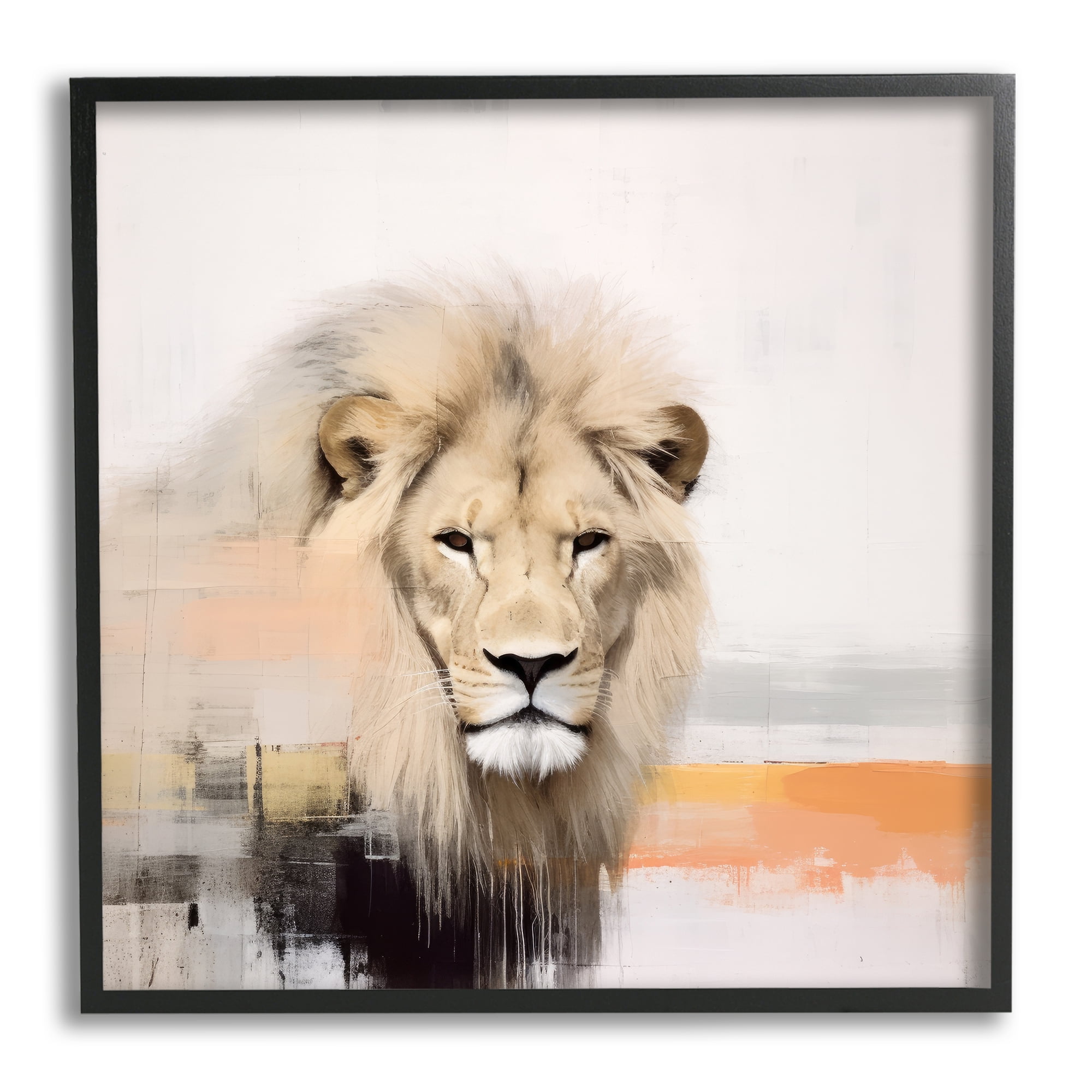 Stupell Industries Abstract Lion Portrait Animals & Insects Painting Black Framed Art Print Wall Art, 24 x 24