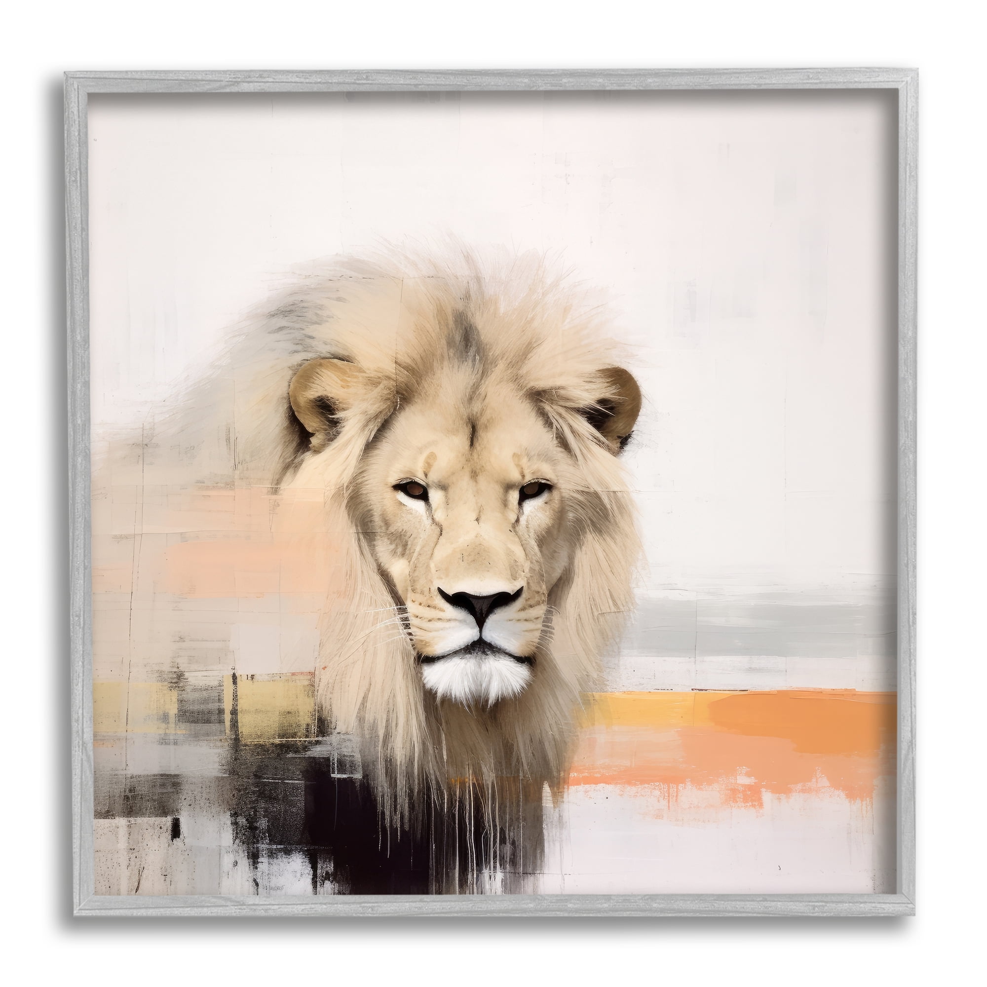 Stupell Industries Abstract Lion Portrait Animals & Insects Painting Gray Framed Art Print Wall Art, 24 x 24