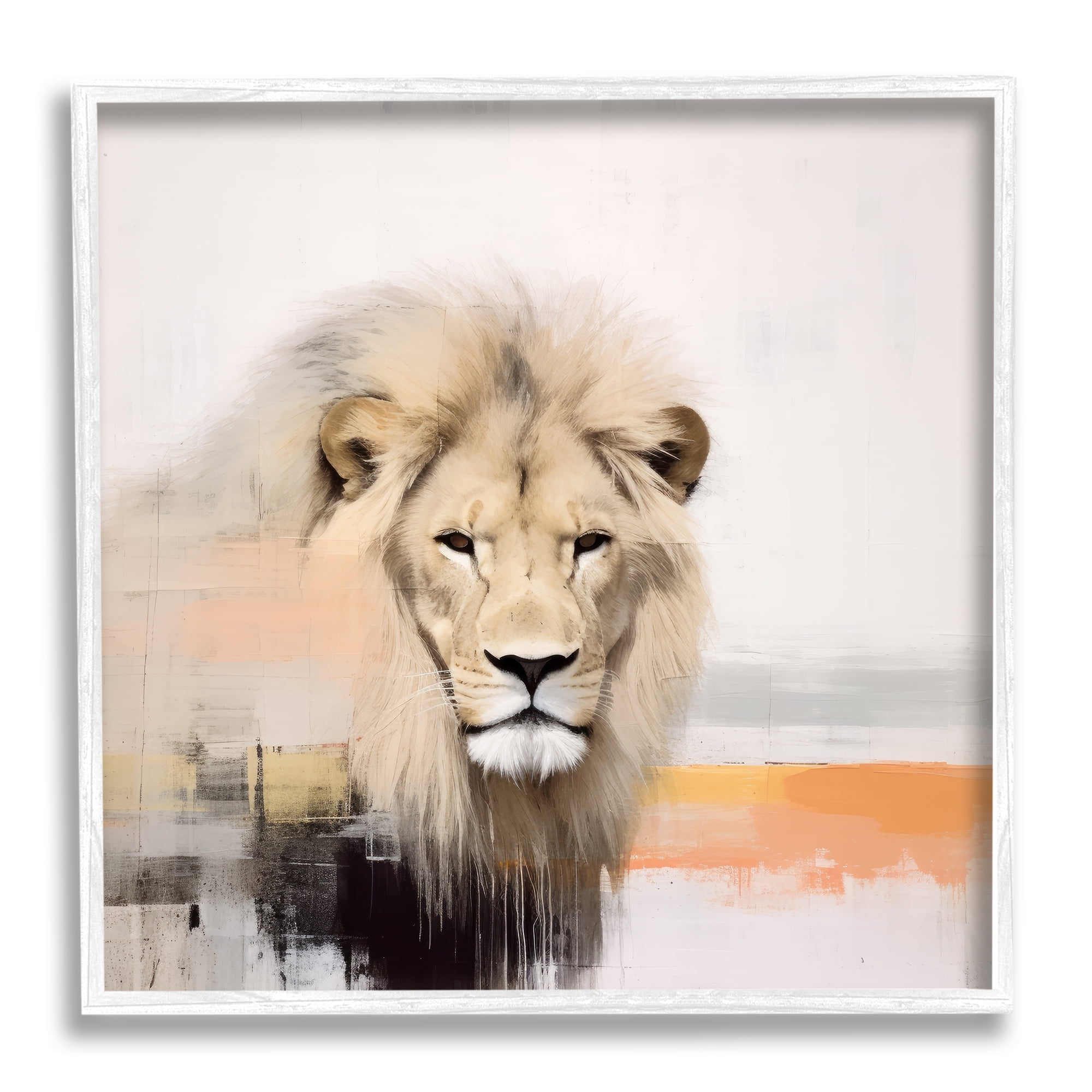 Stupell Industries Abstract Lion Portrait Animals & Insects Painting White Framed Art Print Wall Art, 12 x 12