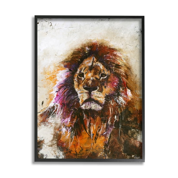 Stupell Industries Abstract Lion's Mane over Distressed Tan Brown Black Framed by Design Fabrikken
