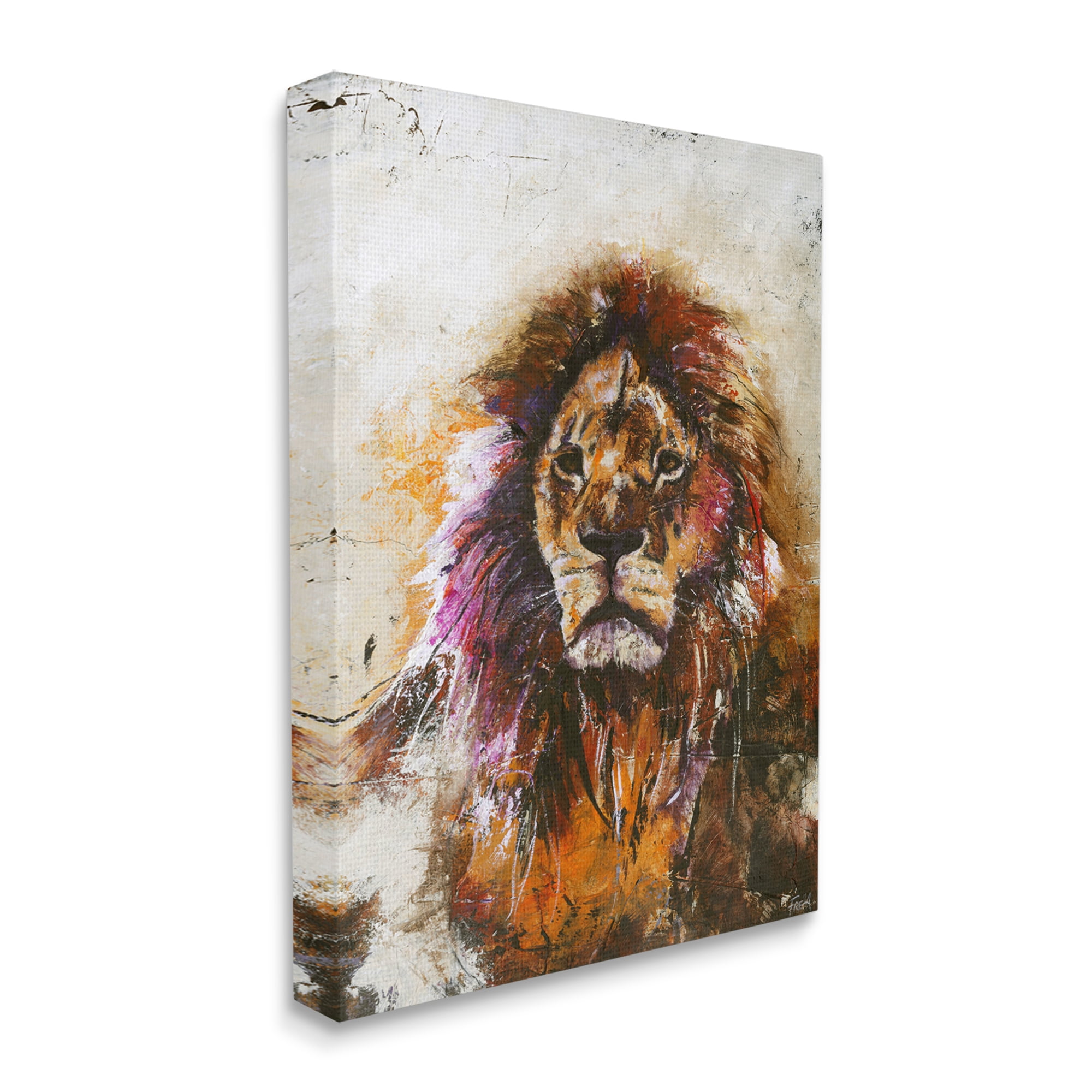 Stupell Industries Abstract Lion's Mane over Distressed Tan Brown Canvas Wall Art by Design Fabrikken