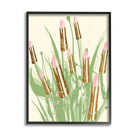 Stupell Industries Abstract Lipstick Glam Composition Graphic Art Black Framed Art Print Wall Art, Design by Lil' Rue