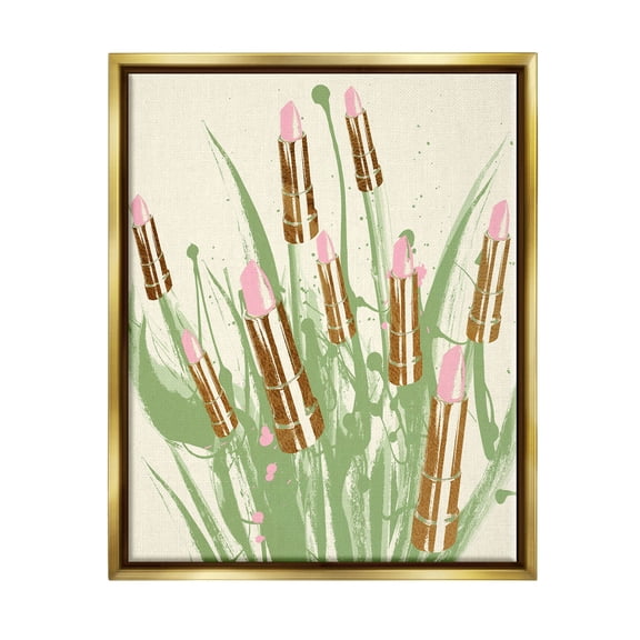 Stupell Industries Abstract Lipstick Glam Composition Graphic Art Metallic Gold Floating Framed Canvas Print Wall Art, Design by Lil' Rue