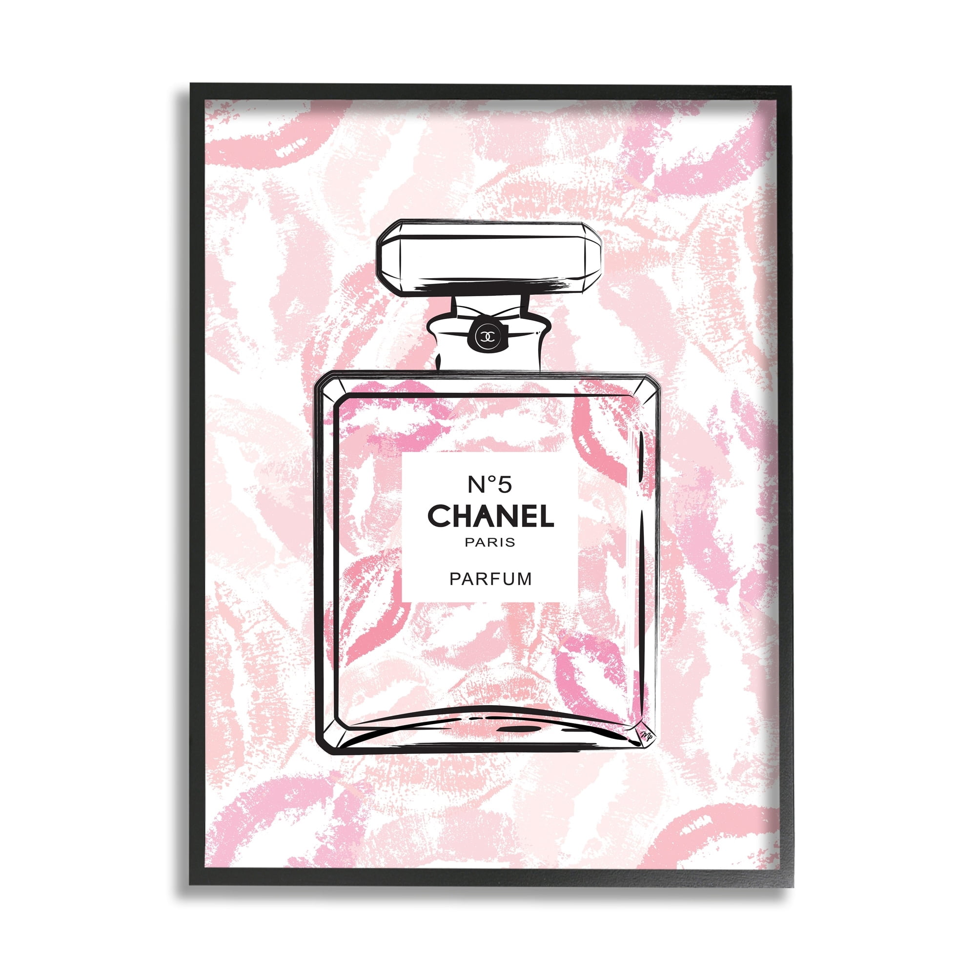 Stupell Industries Abstract Lipstick Kiss Perfume Bottle Fashion Beauty & Fashion Painting Black Framed Art Print Wall Art, 16 x 20