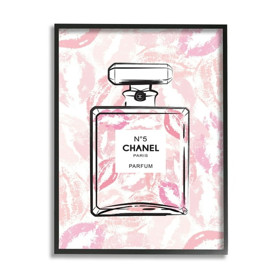 Stupell Industries Abstract Lipstick Kiss Perfume Bottle Fashion Beauty & Fashion Painting Black Framed Art Print Wall Art, 24 x 30