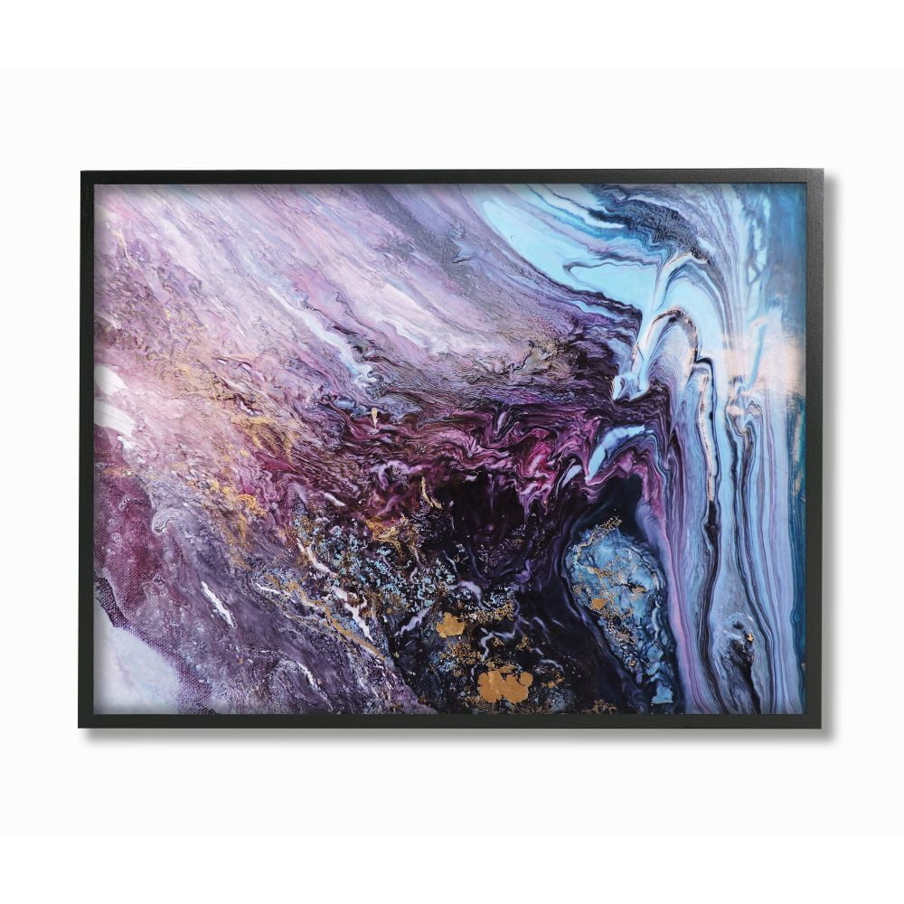 Stupell Industries Abstract Liquid Purple Blue Texture Painting Photography Black Framed Art Print Wall Art, 24x30, by Leticia Herrera
