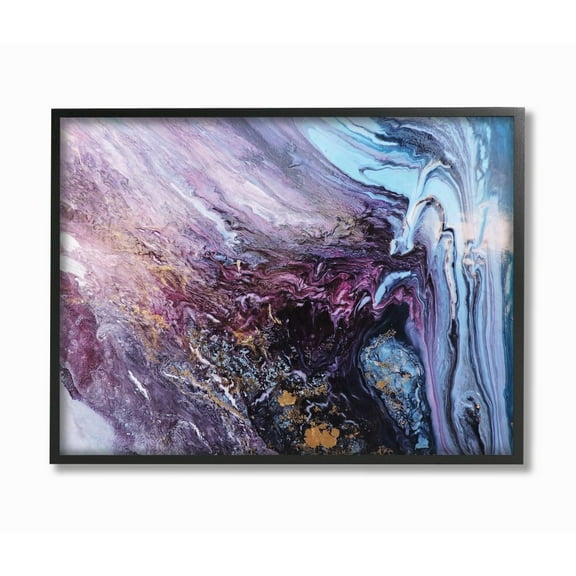 Stupell Industries Abstract Liquid Purple Blue Texture Painting Photography Black Framed Art Print Wall Art, 24x30, by Leticia Herrera