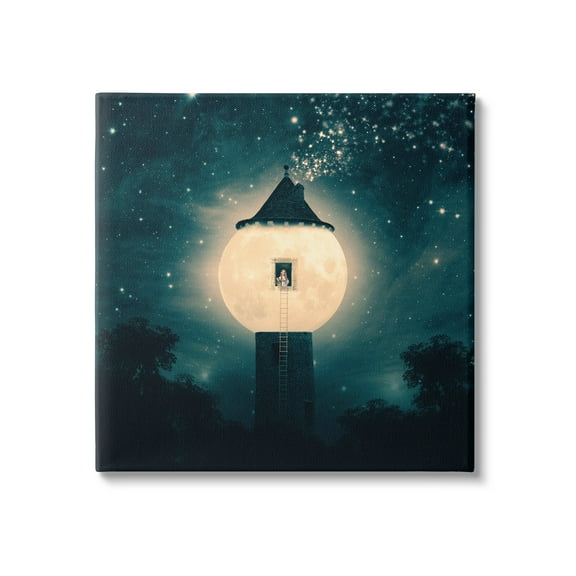 Stupell Industries Abstract Lunar Tower Beautiful Starry Sky Forest Canvas Wall Art, 17 x 17, Design by Paula Belle Flores