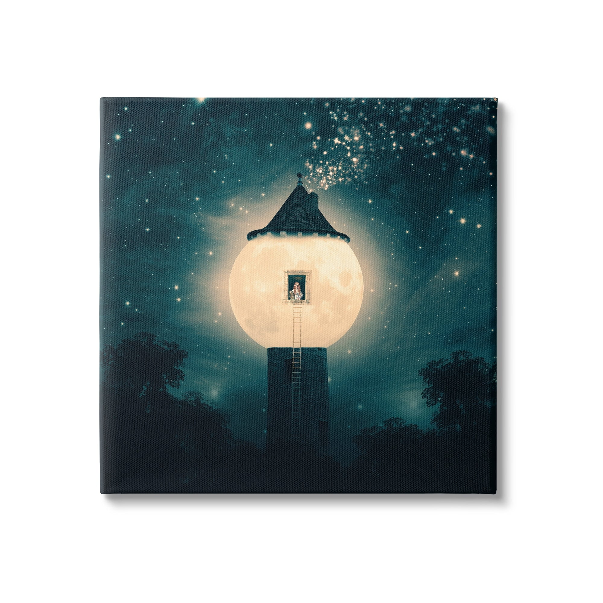 Stupell Industries Abstract Lunar Tower Beautiful Starry Sky Forest Canvas Wall Art, 36 x 36, Design by Paula Belle Flores