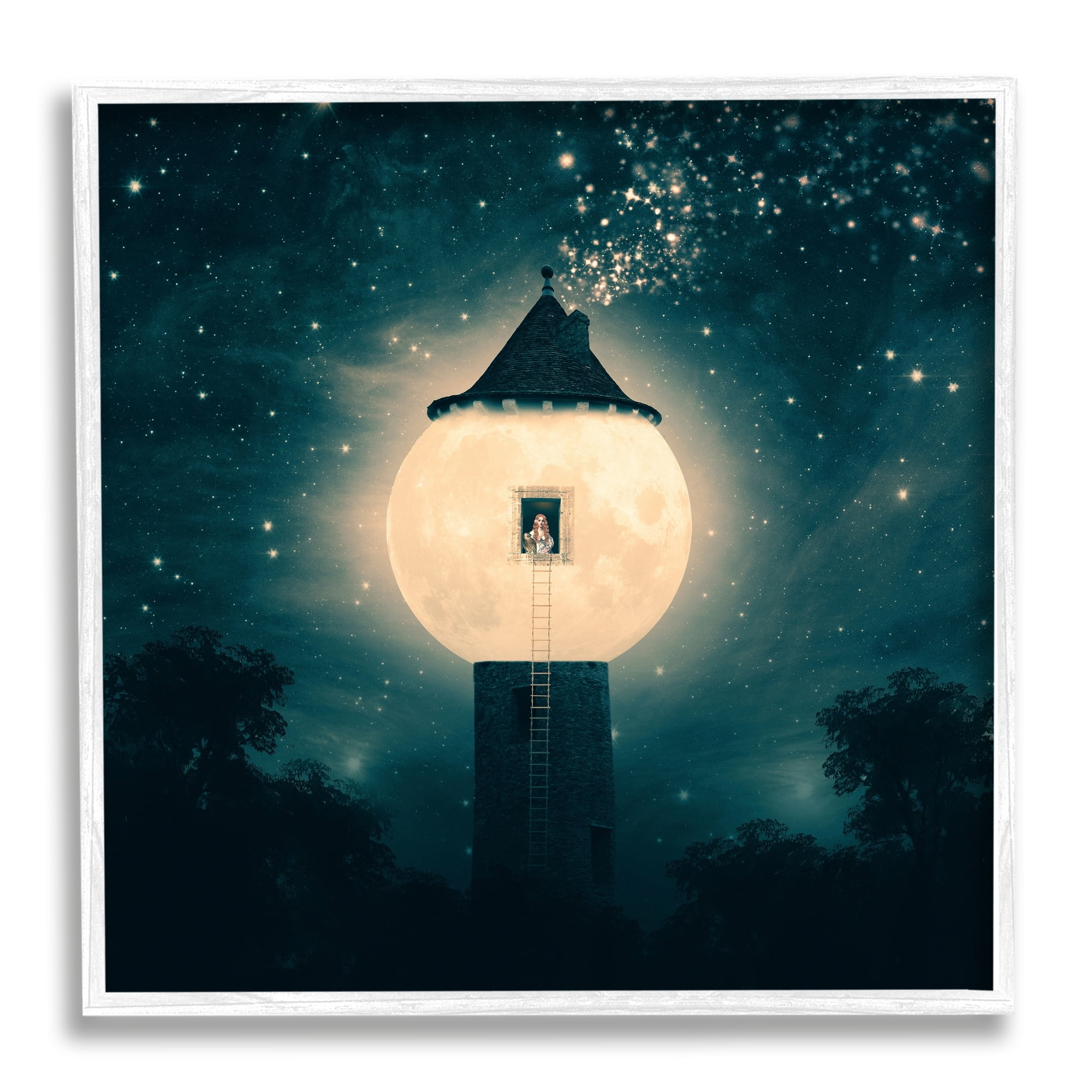 Stupell Industries Abstract Lunar Tower Beautiful Starry Sky Forest Framed Wall Art, 12 x 12, Design by Paula Belle Flores