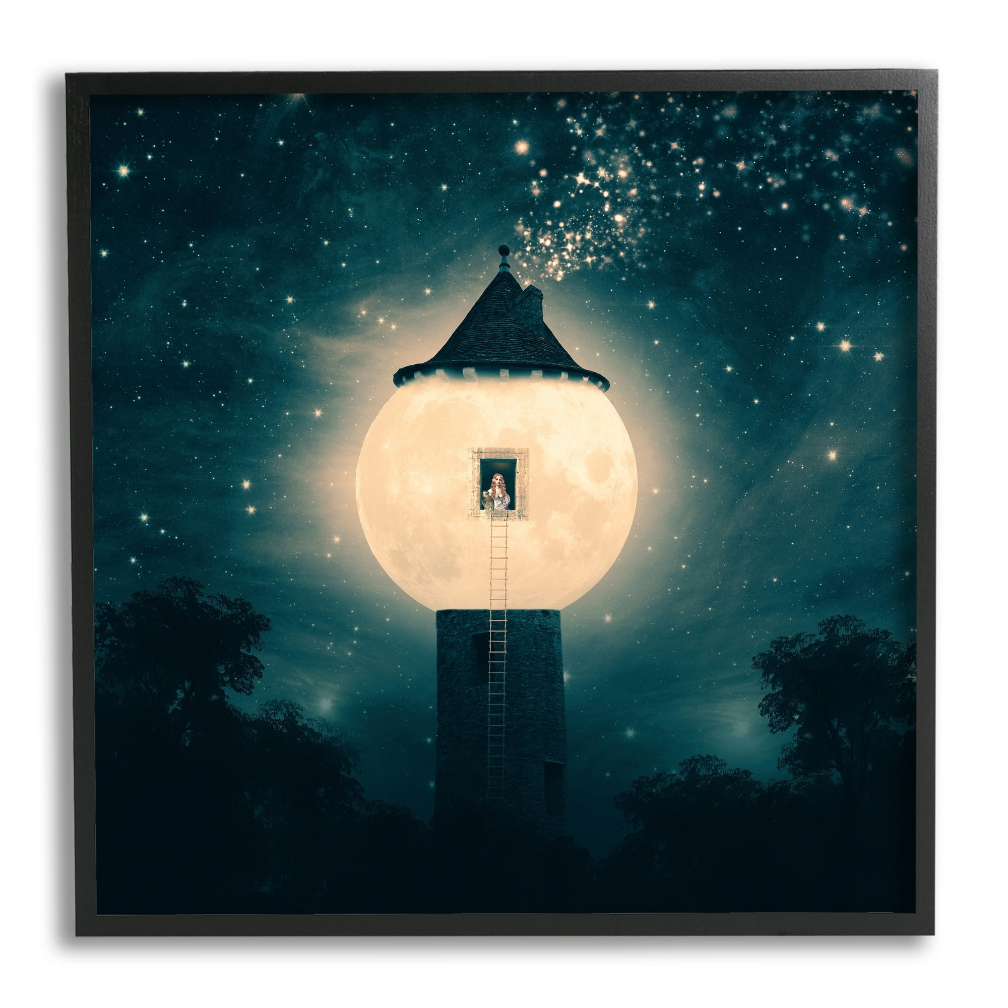 Stupell Industries Abstract Lunar Tower Beautiful Starry Sky Forest Framed Wall Art, 24 x 24, Design by Paula Belle Flores
