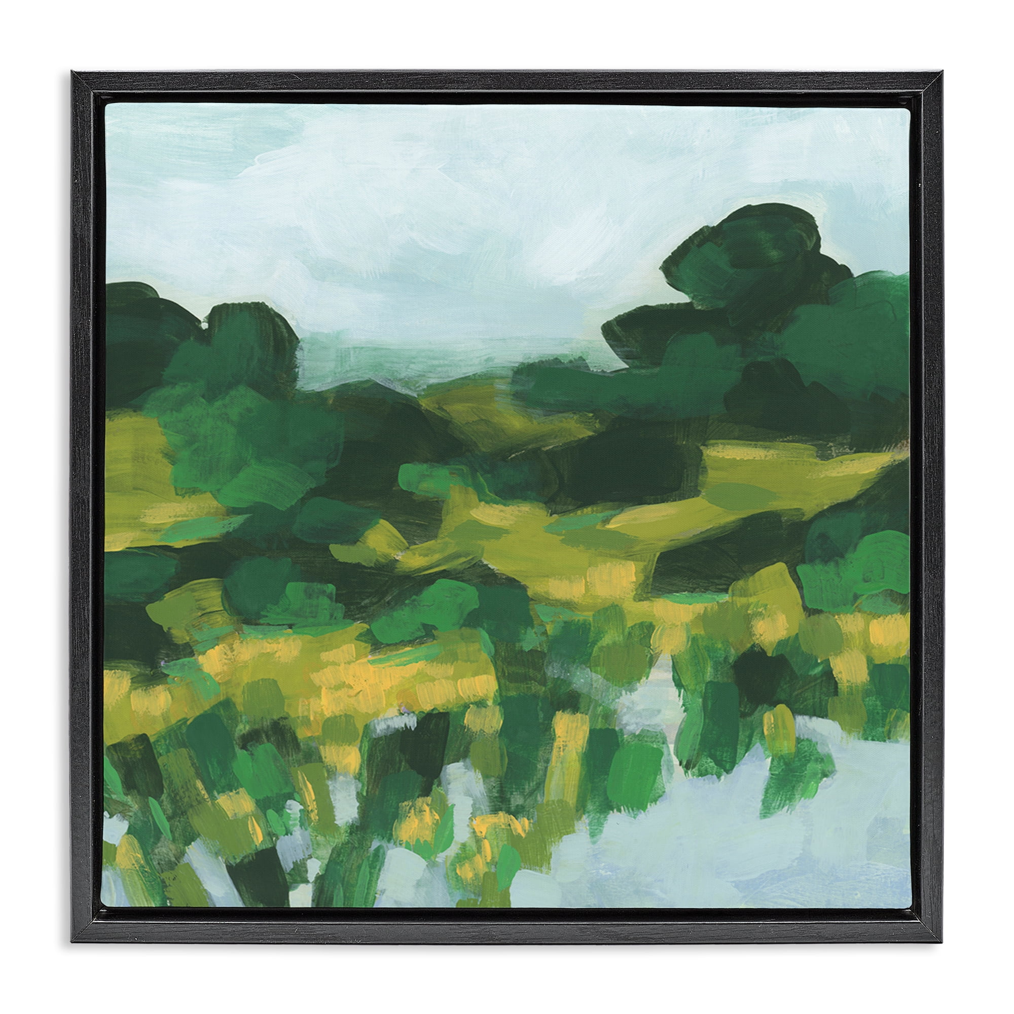 Stupell Industries Abstract Lush Green Landscape Landscape & Nature Painting Black Floater Framed Canvas Art Print Wall Art, 25 x 25
