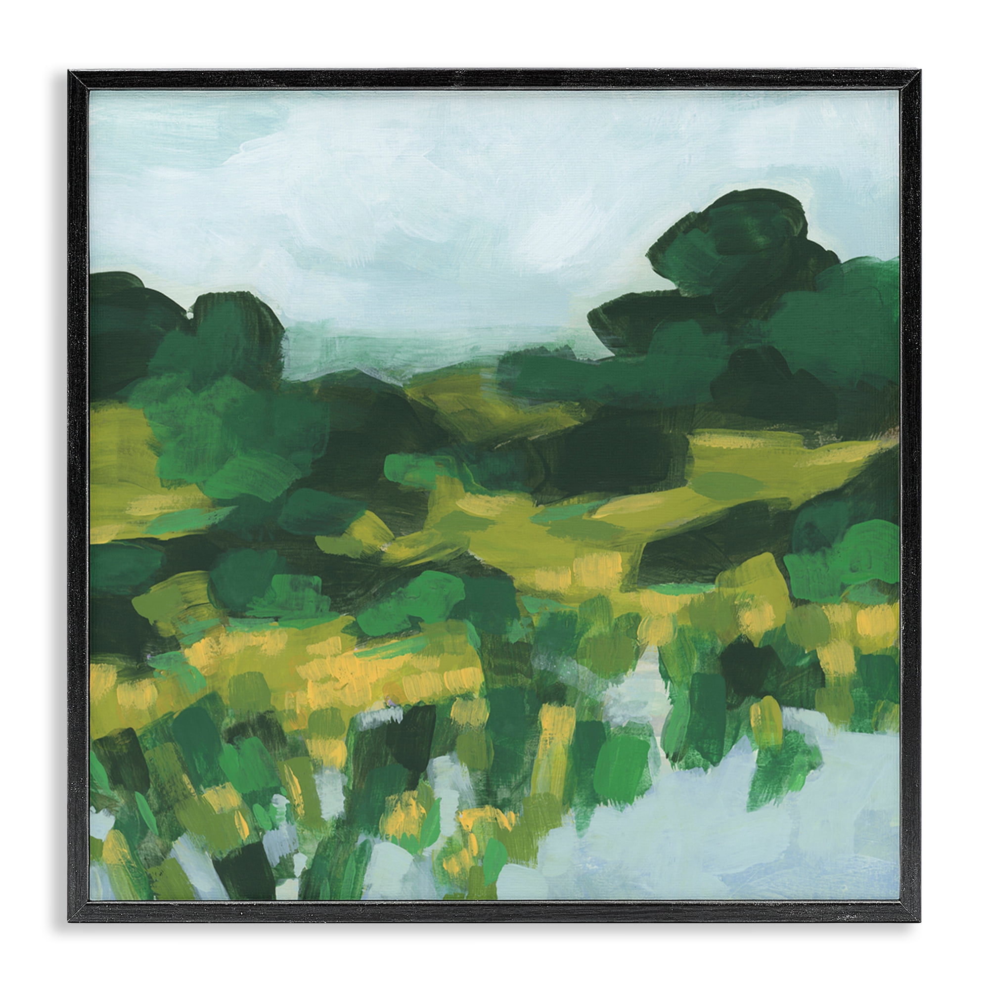 Stupell Industries Abstract Lush Green Landscape Landscape & Nature Painting Black Framed Art Print Wall Art, 17 x 17