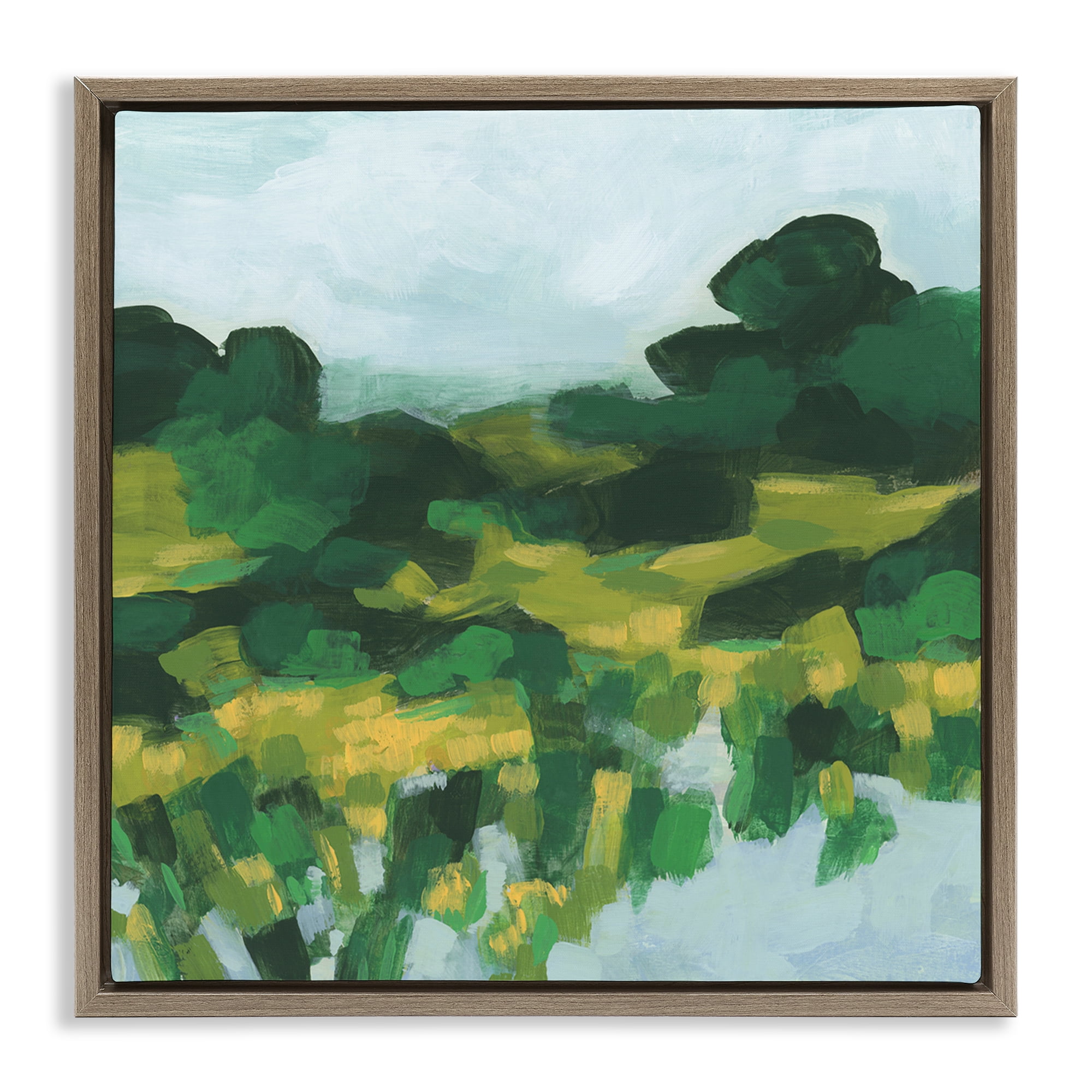 Stupell Industries Abstract Lush Green Landscape Landscape & Nature Painting Brown Floater Framed Canvas Art Print Wall Art, 18 x 18