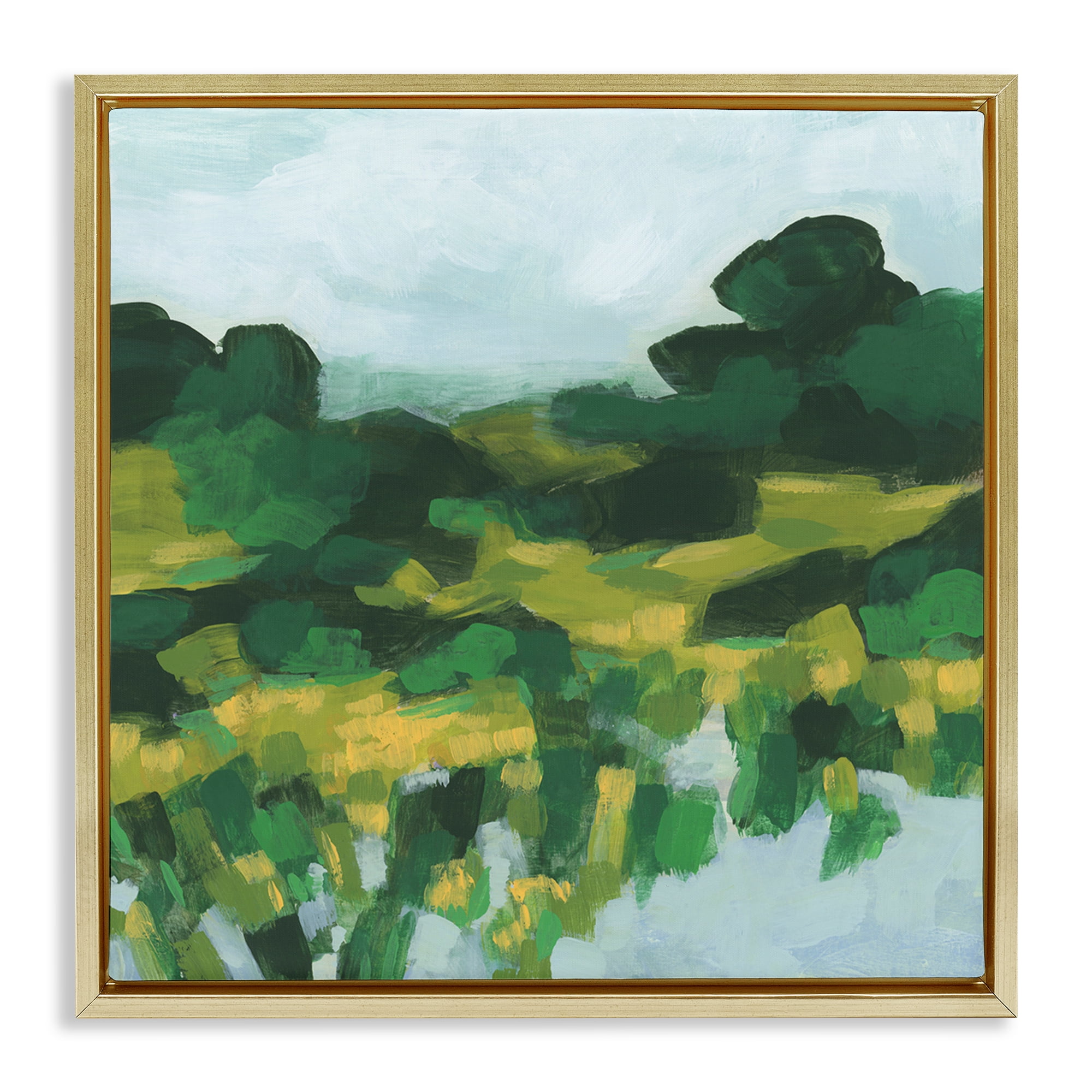 Stupell Industries Abstract Lush Green Landscape Landscape & Nature Painting Gold Floater Framed Canvas Art Print Wall Art, 25 x 25
