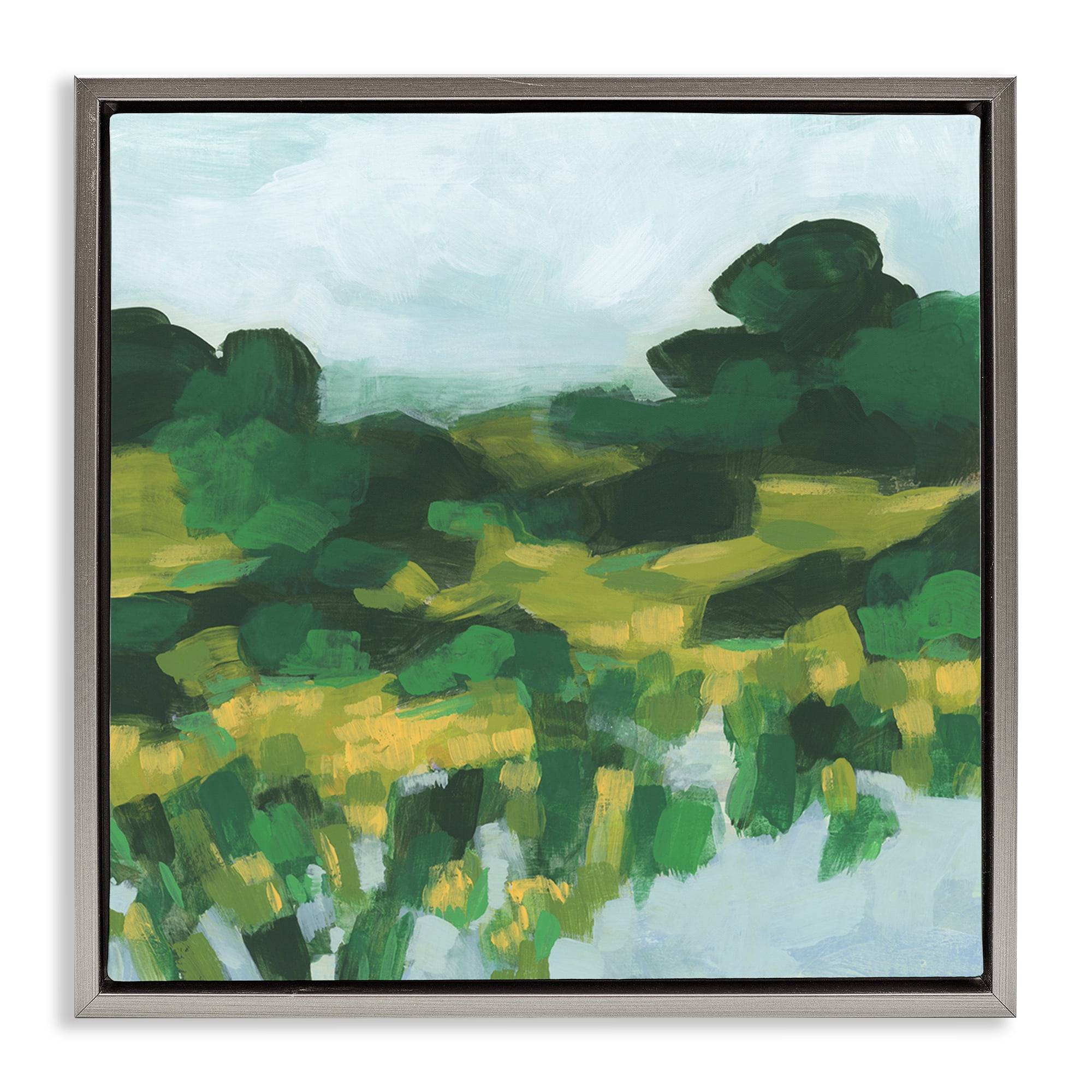 Stupell Industries Abstract Lush Green Landscape Landscape & Nature Painting Gray Floater Framed Canvas Art Print Wall Art, 25 x 25