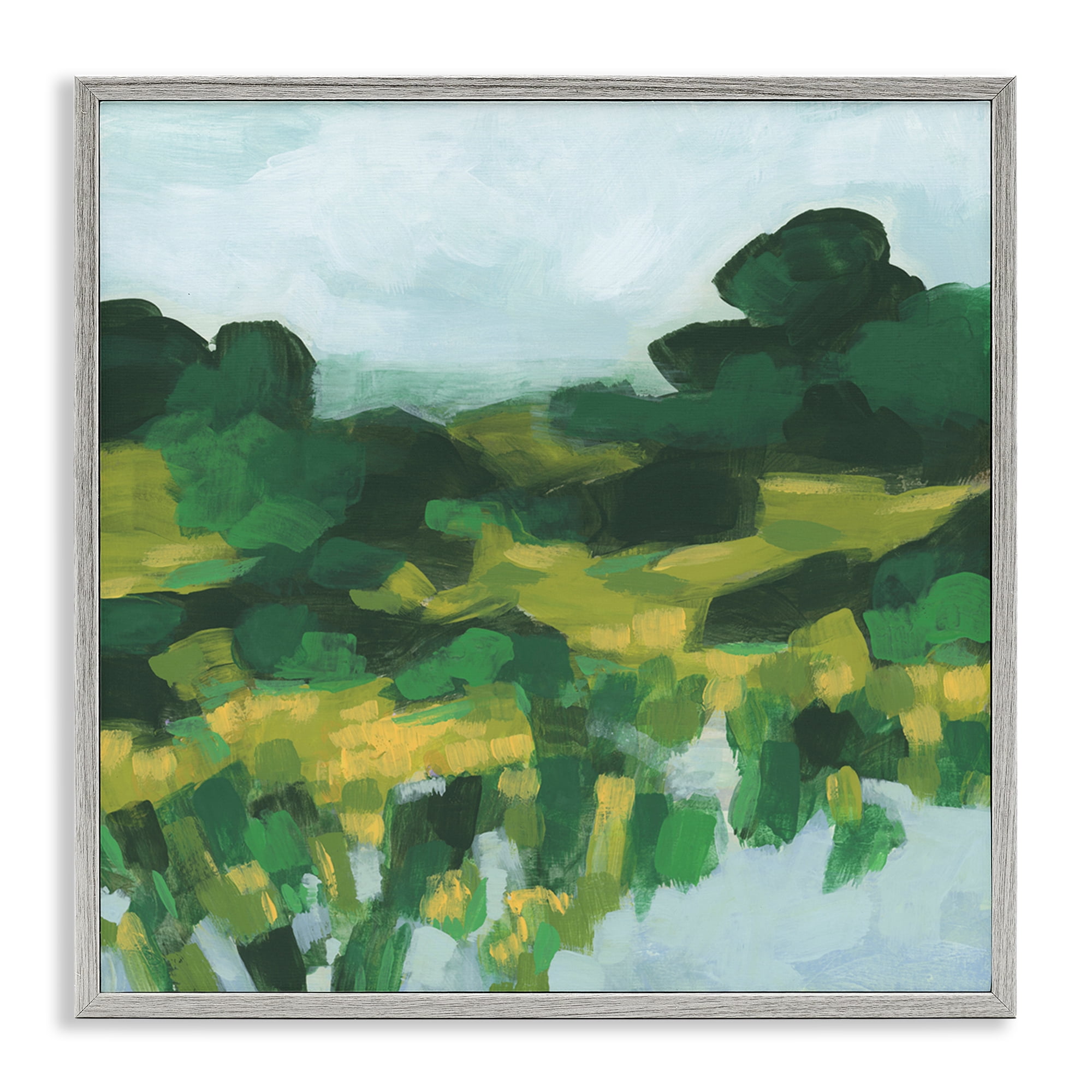 Stupell Industries Abstract Lush Green Landscape Landscape & Nature Painting Gray Framed Art Print Wall Art, 12 x 12