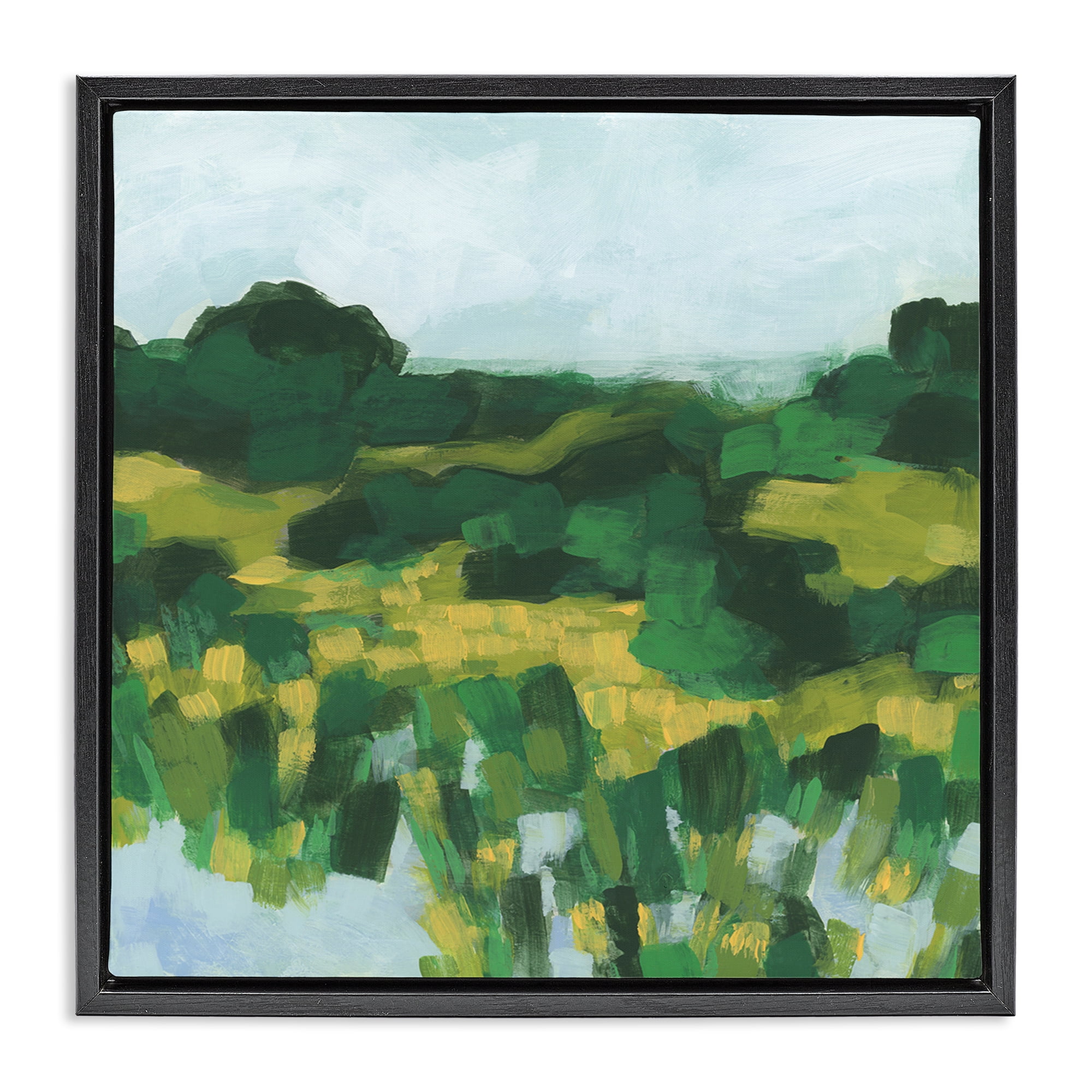 Stupell Industries Abstract Lush Greenery Landscape & Nature Painting Black Floater Framed Canvas Art Print Wall Art, 18 x 18