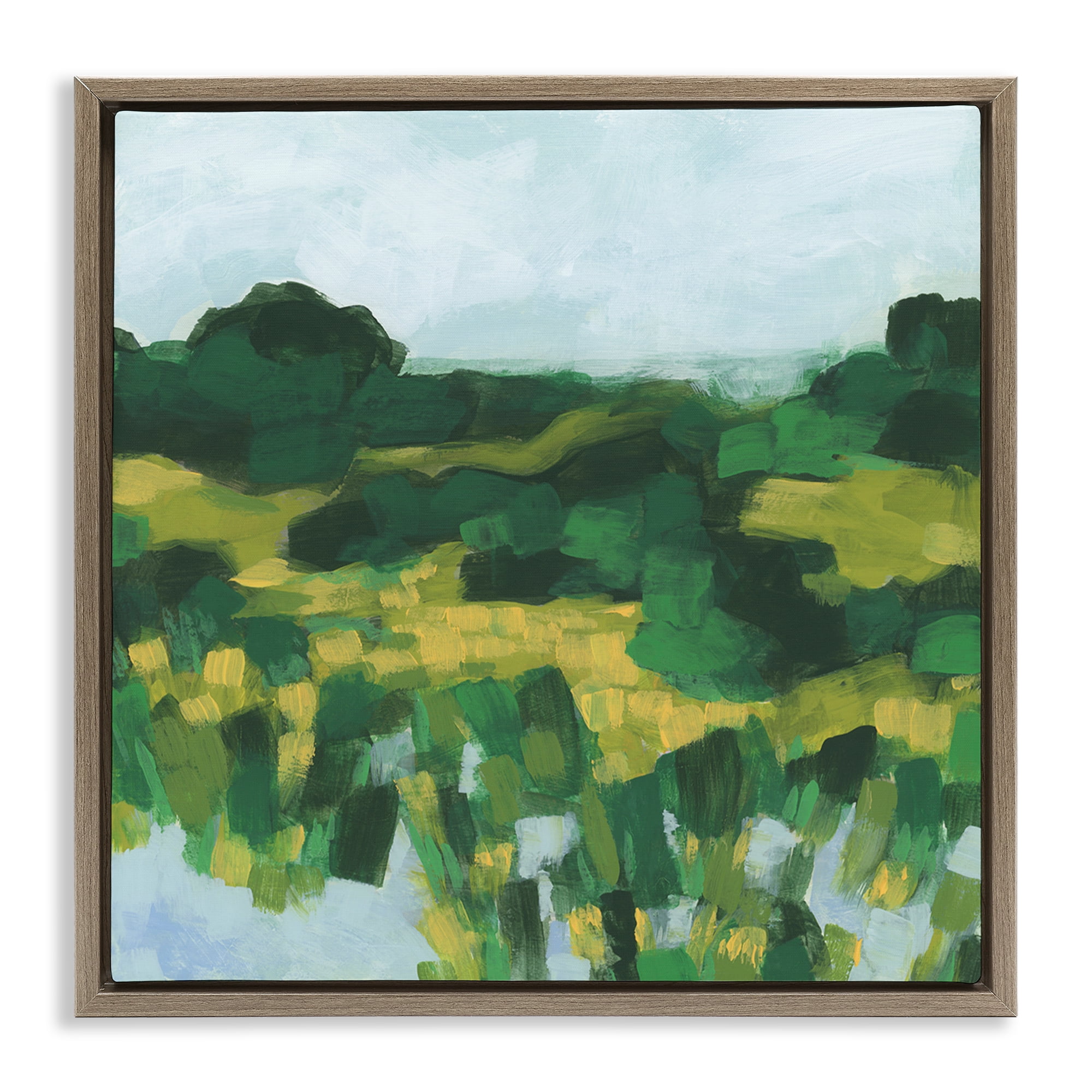 Stupell Industries Abstract Lush Greenery Landscape & Nature Painting Brown Floater Framed Canvas Art Print Wall Art, 18 x 18