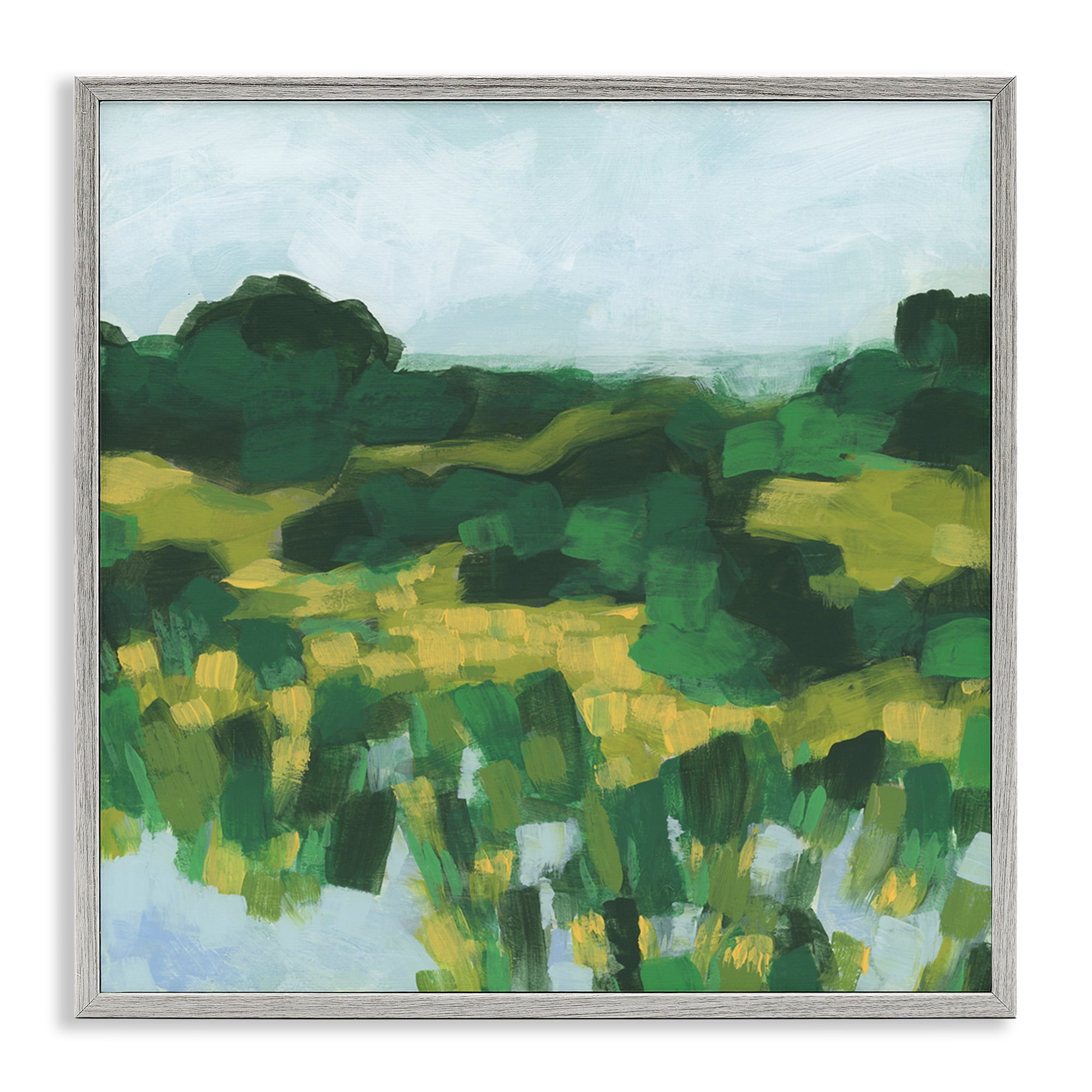 Stupell Industries Abstract Lush Greenery Landscape & Nature Painting Gray Framed Art Print Wall Art, 17 x 17