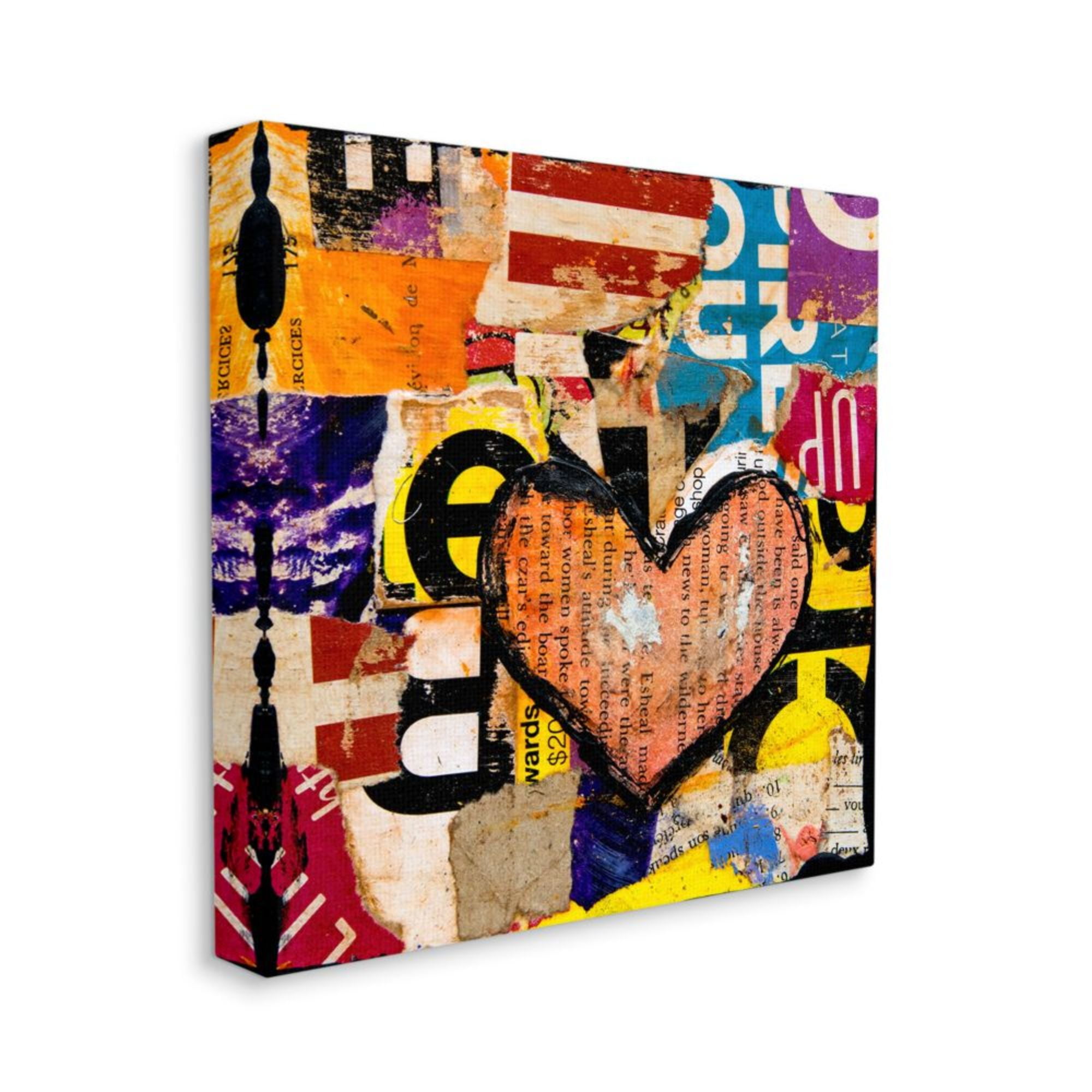 Stupell Industries Abstract Magazine Text Collage with Red Heart Design by Erin Ashley, 30" x 30"