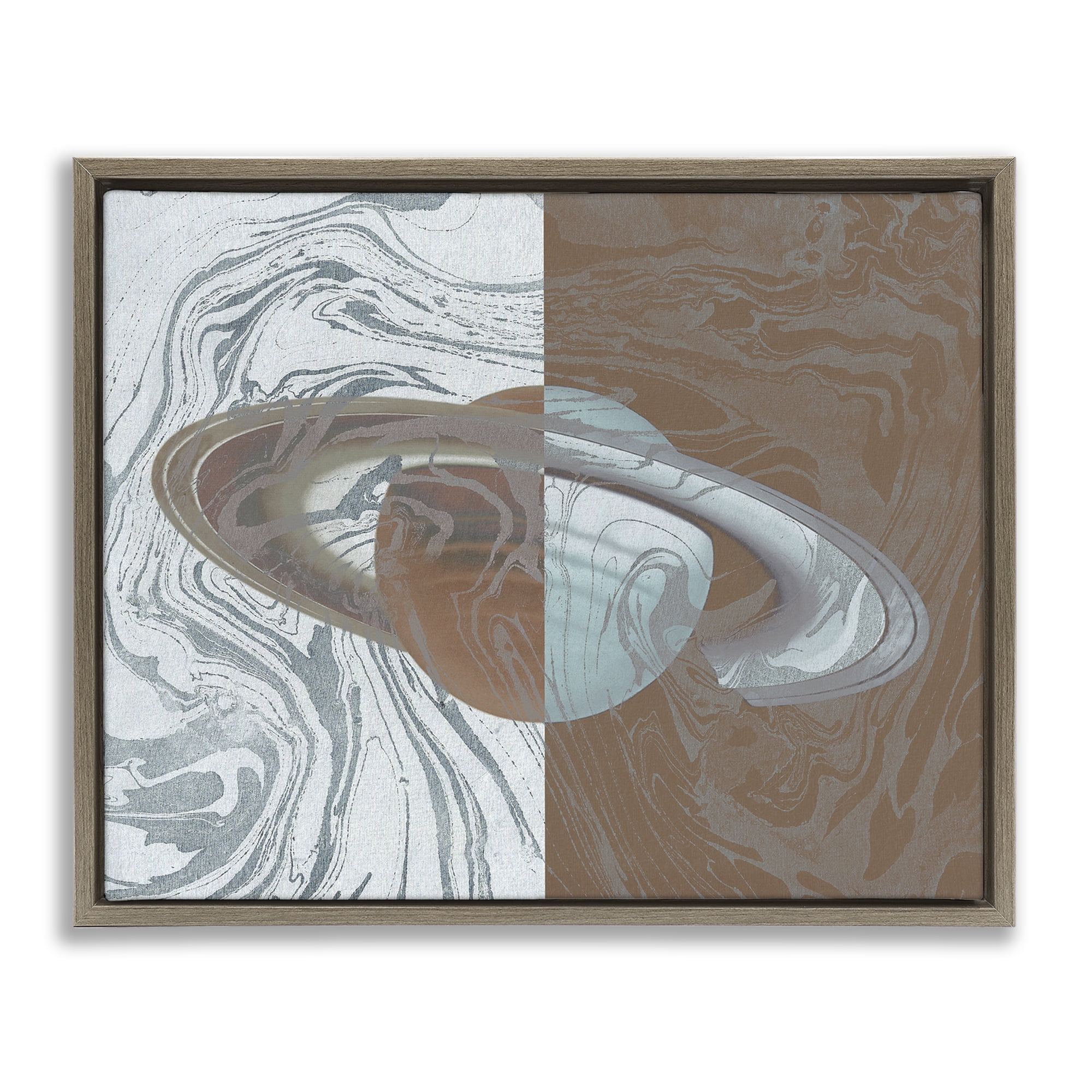 Stupell Industries Abstract Marbled Planet Astrology & Stars Painting Brown Floater Framed Canvas Art Print Wall Art, 21 x 17