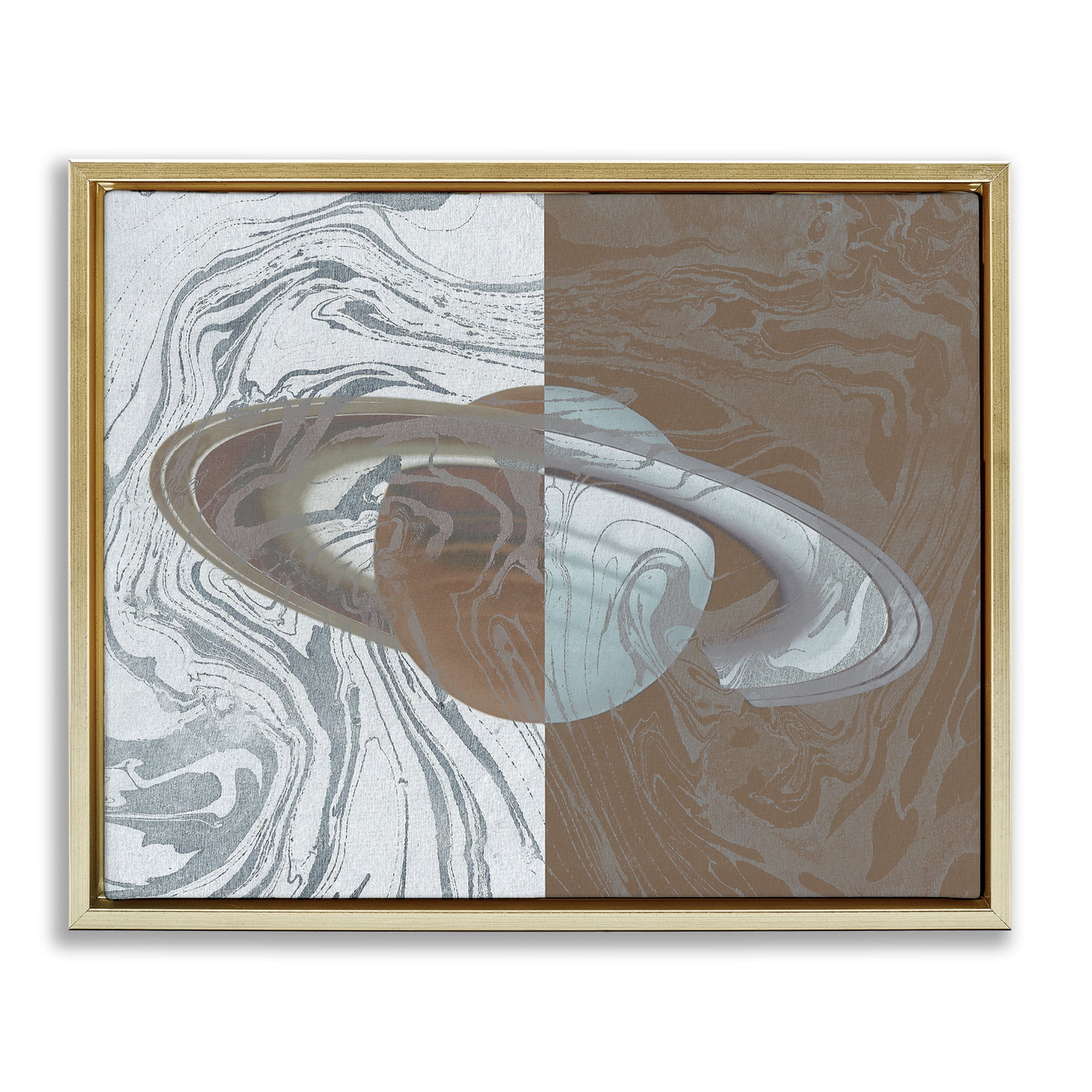 Stupell Industries Abstract Marbled Planet Astrology & Stars Painting Gold Floater Framed Canvas Art Print Wall Art, 21 x 17