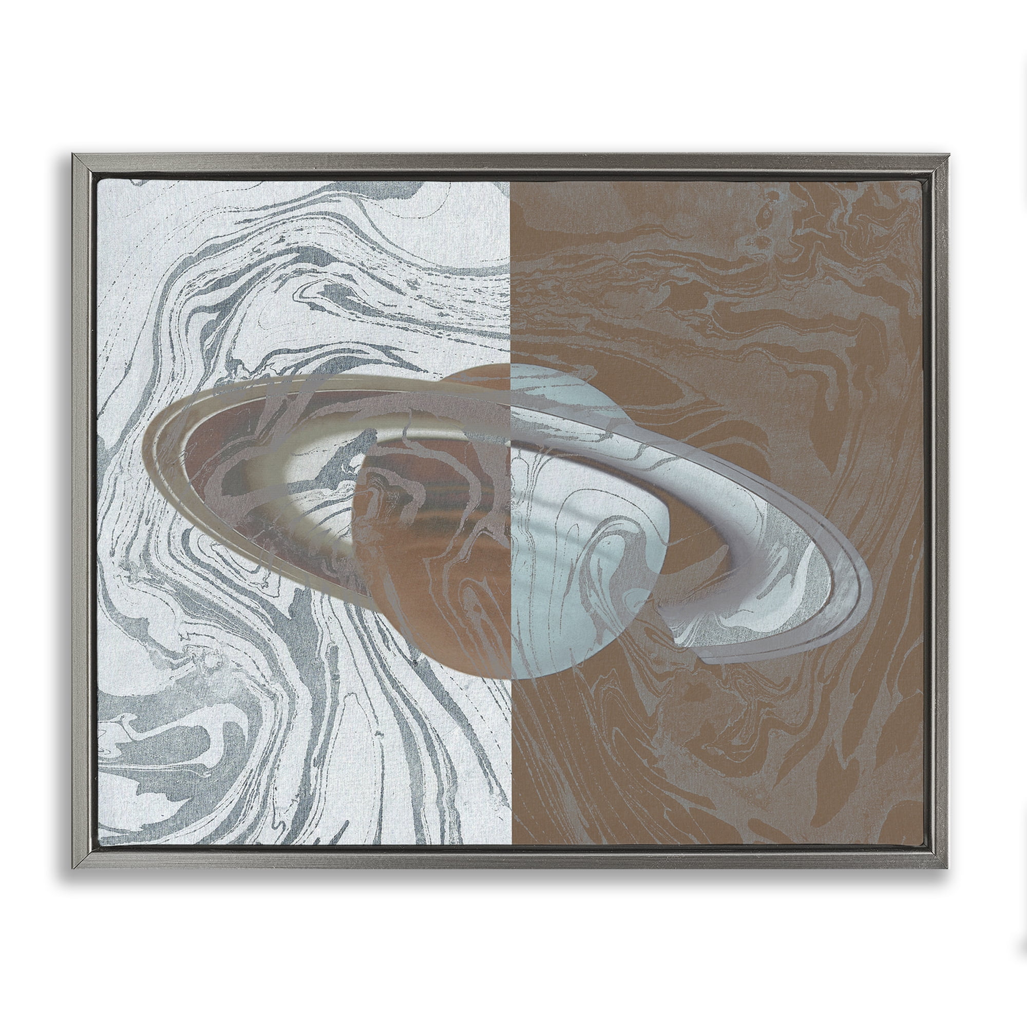 Stupell Industries Abstract Marbled Planet Astrology & Stars Painting Gray Floater Framed Canvas Art Print Wall Art, 21 x 17