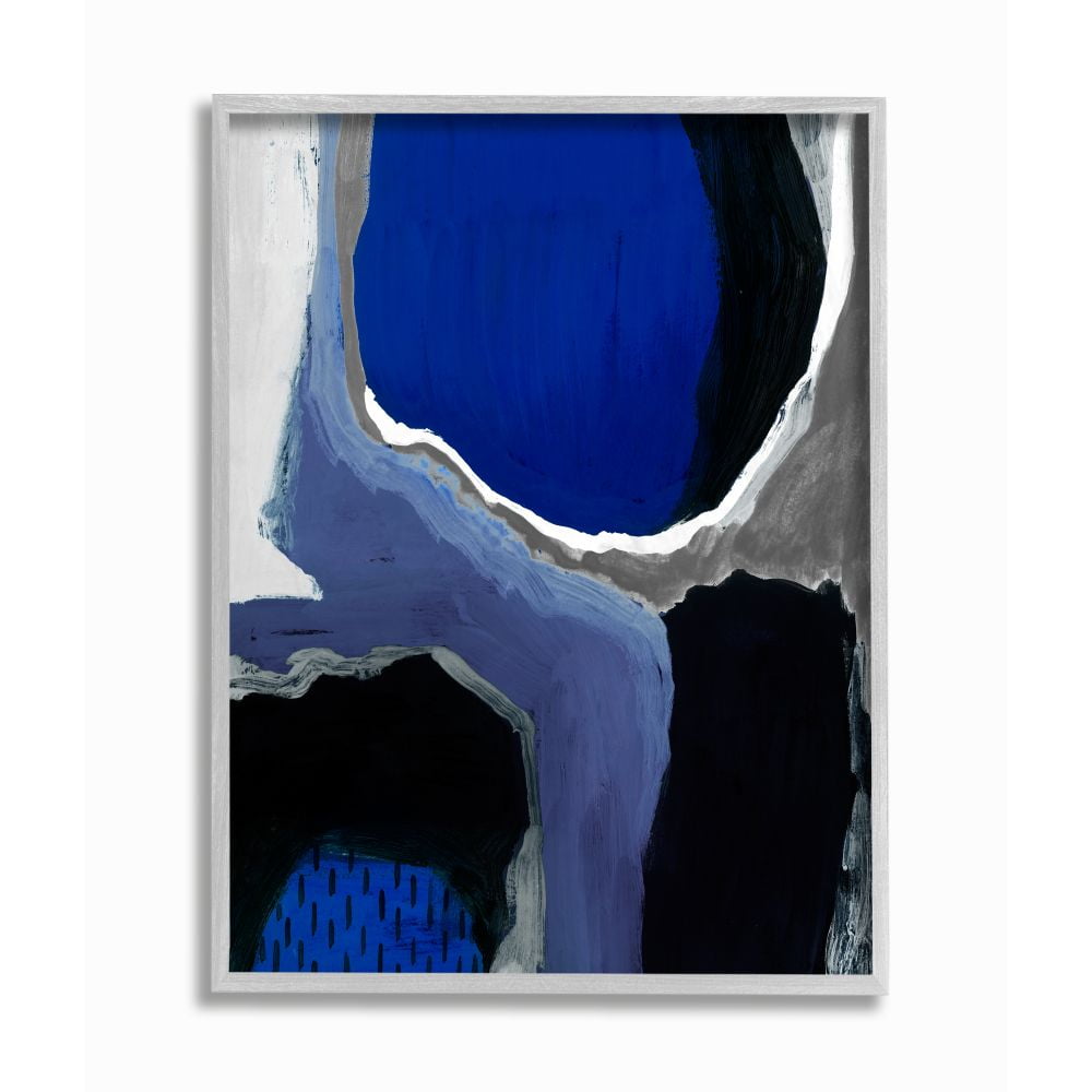 Abstract Masculine Cobalt Blue and Gray Canvas Print with Ebony Frame