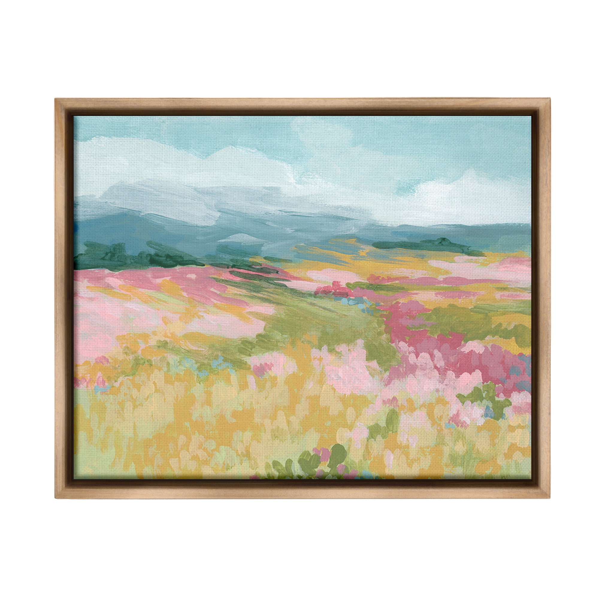 Stupell Industries Abstract Meadow Flowers Landscape Painting Brown Floater Framed Canvas Art Print Wall Art, 21 x 17