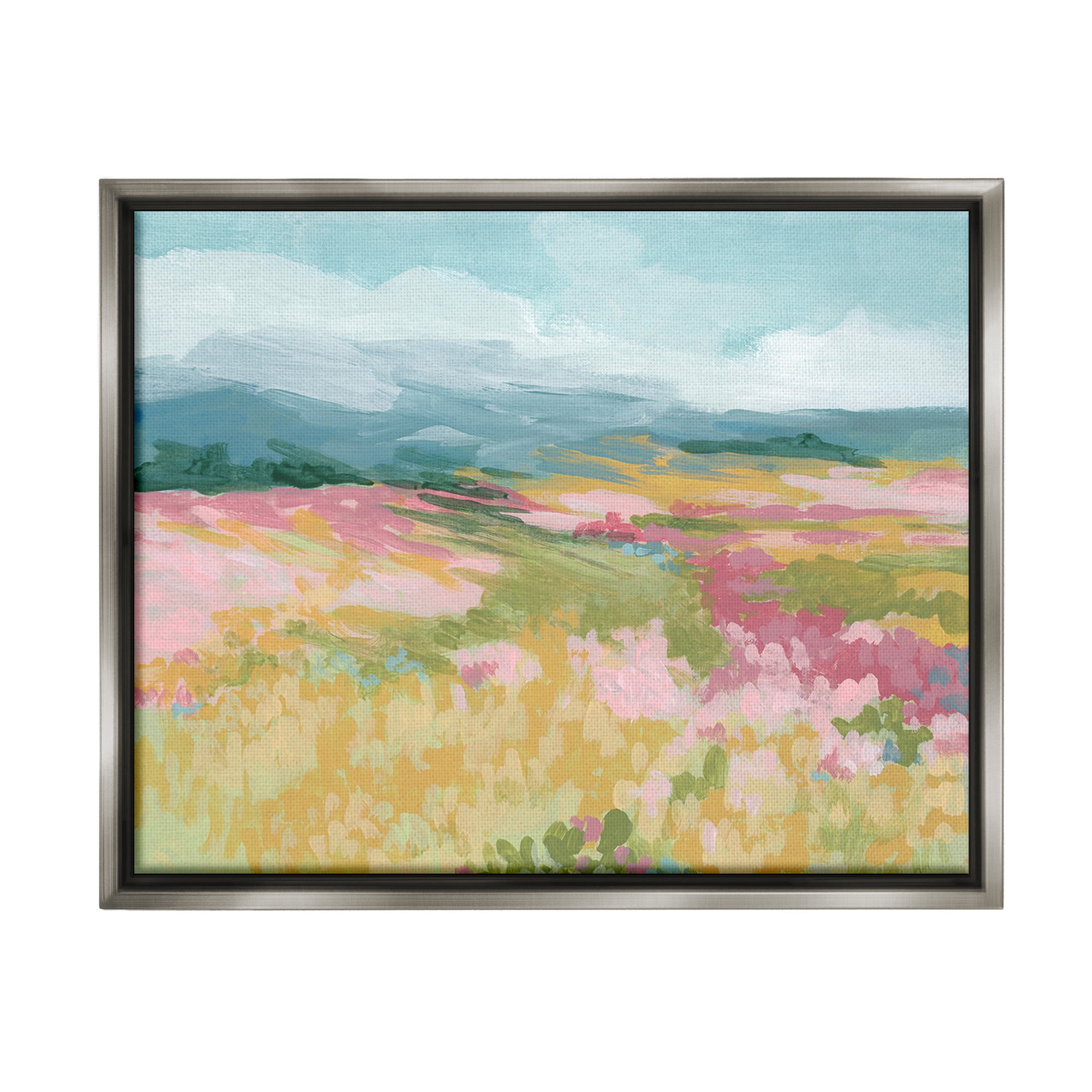 Stupell Industries Abstract Meadow Flowers Landscape Painting Gray Floater Framed Canvas Art Print Wall Art, 21 x 17