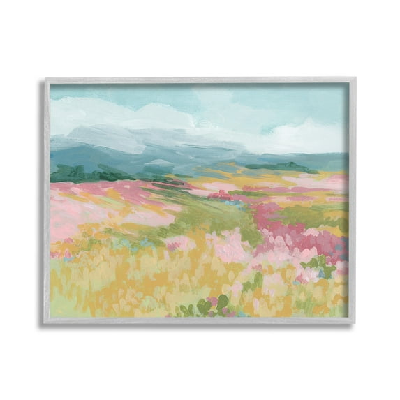 Stupell Industries Abstract Meadow Flowers Landscape Painting Gray Framed Art Print Wall Art, 30 x 24