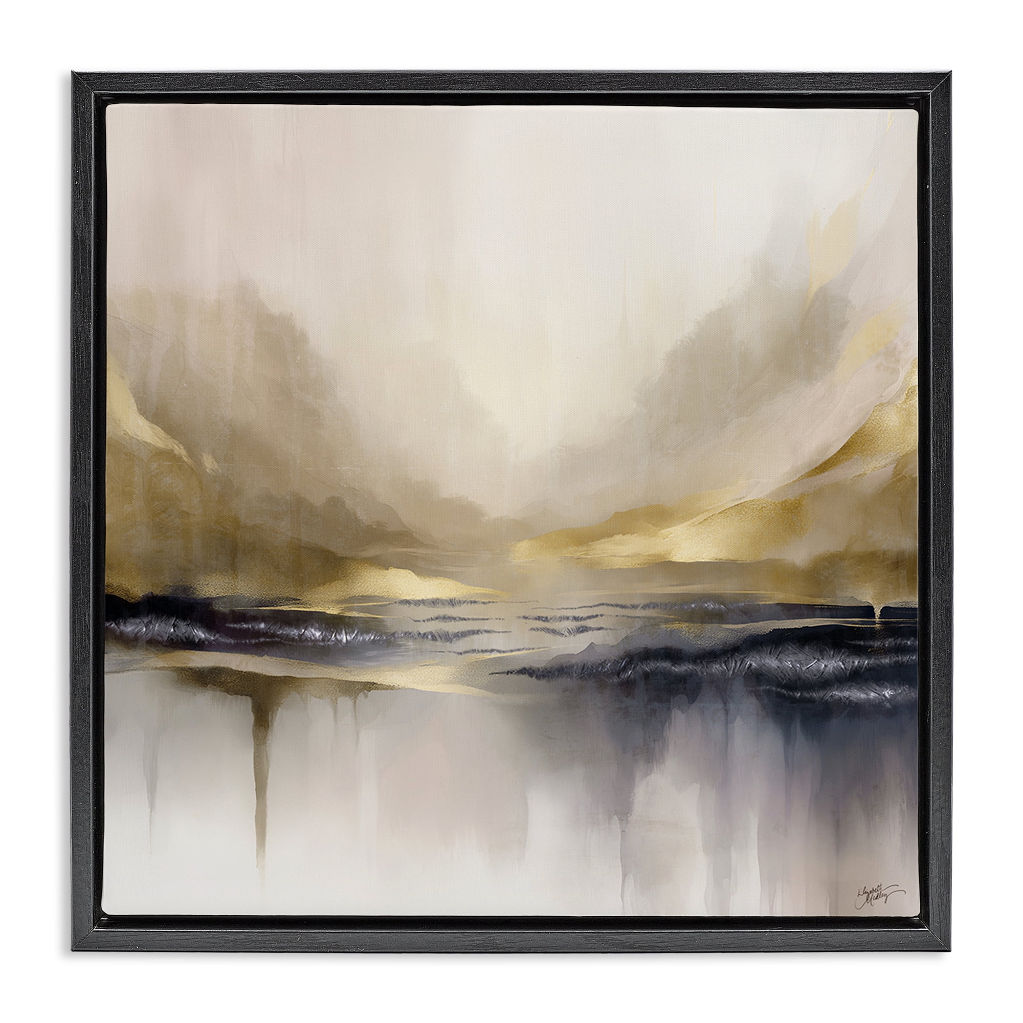 Stupell Industries Abstract Meadow Gold Accent Abstract Painting Black Floater Framed Canvas Art Print Wall Art, 18 x 18