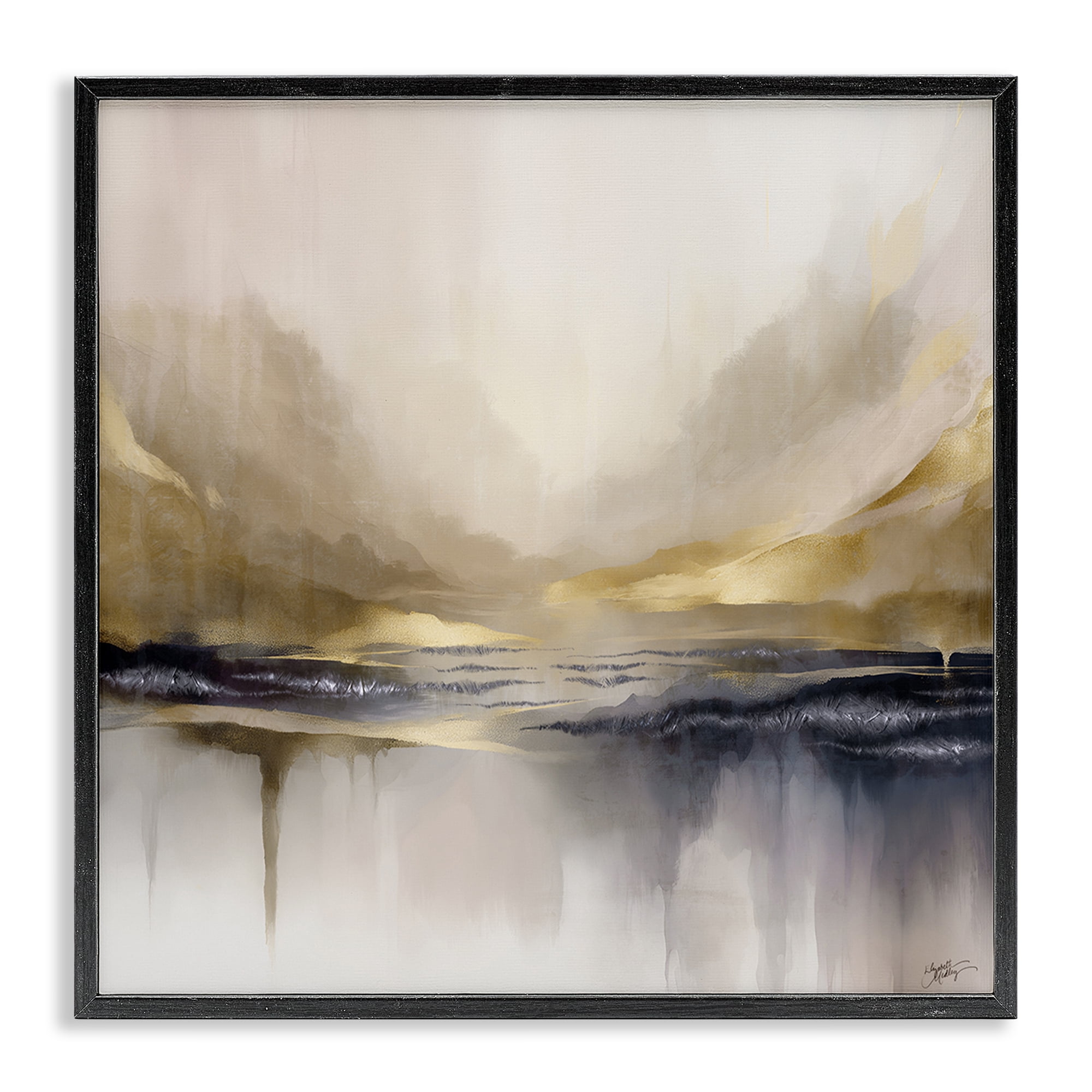 Stupell Industries Abstract Meadow Gold Accent Abstract Painting Black Framed Art Print Wall Art, 17 x 17