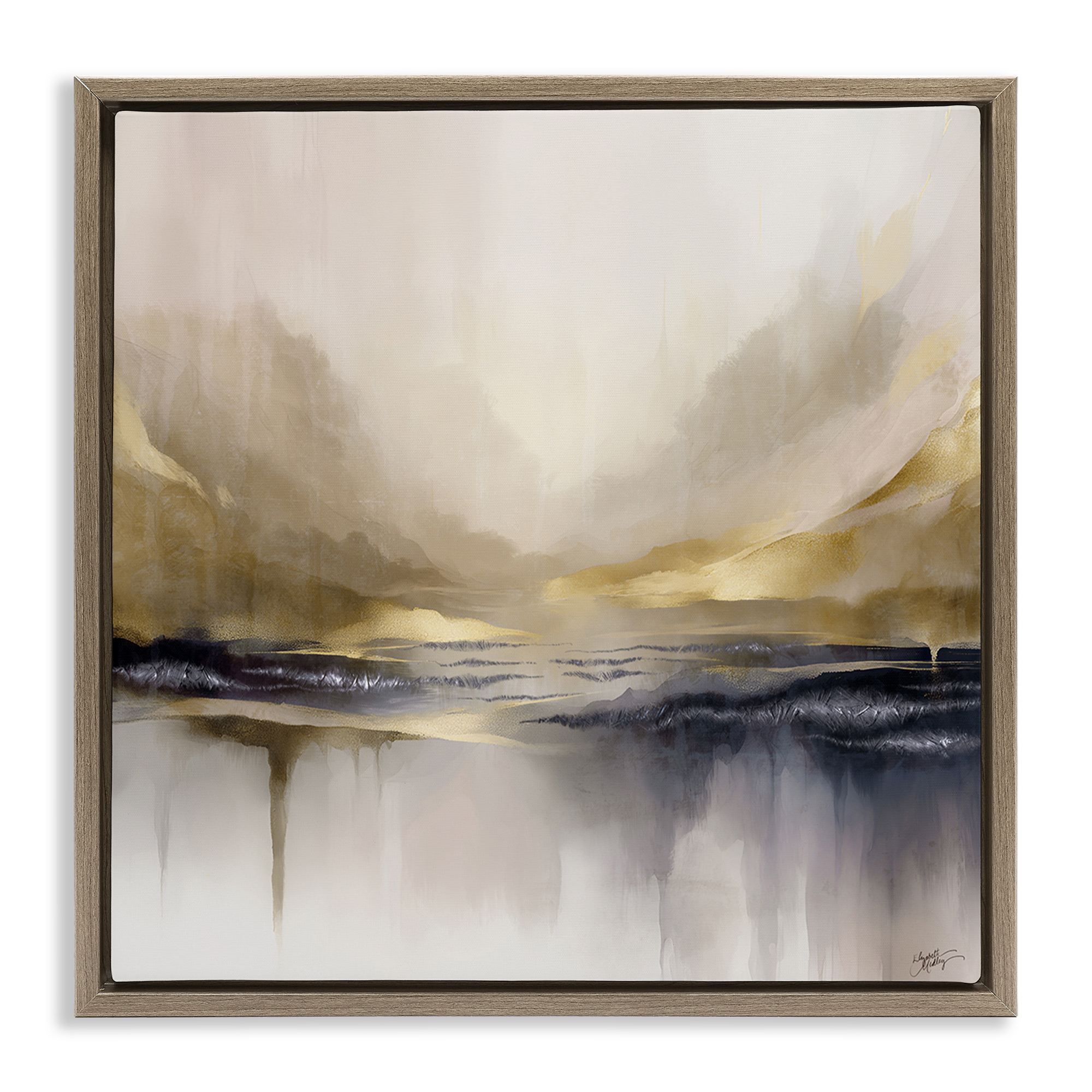Stupell Industries Abstract Meadow Gold Accent Abstract Painting Brown Floater Framed Canvas Art Print Wall Art, 18 x 18