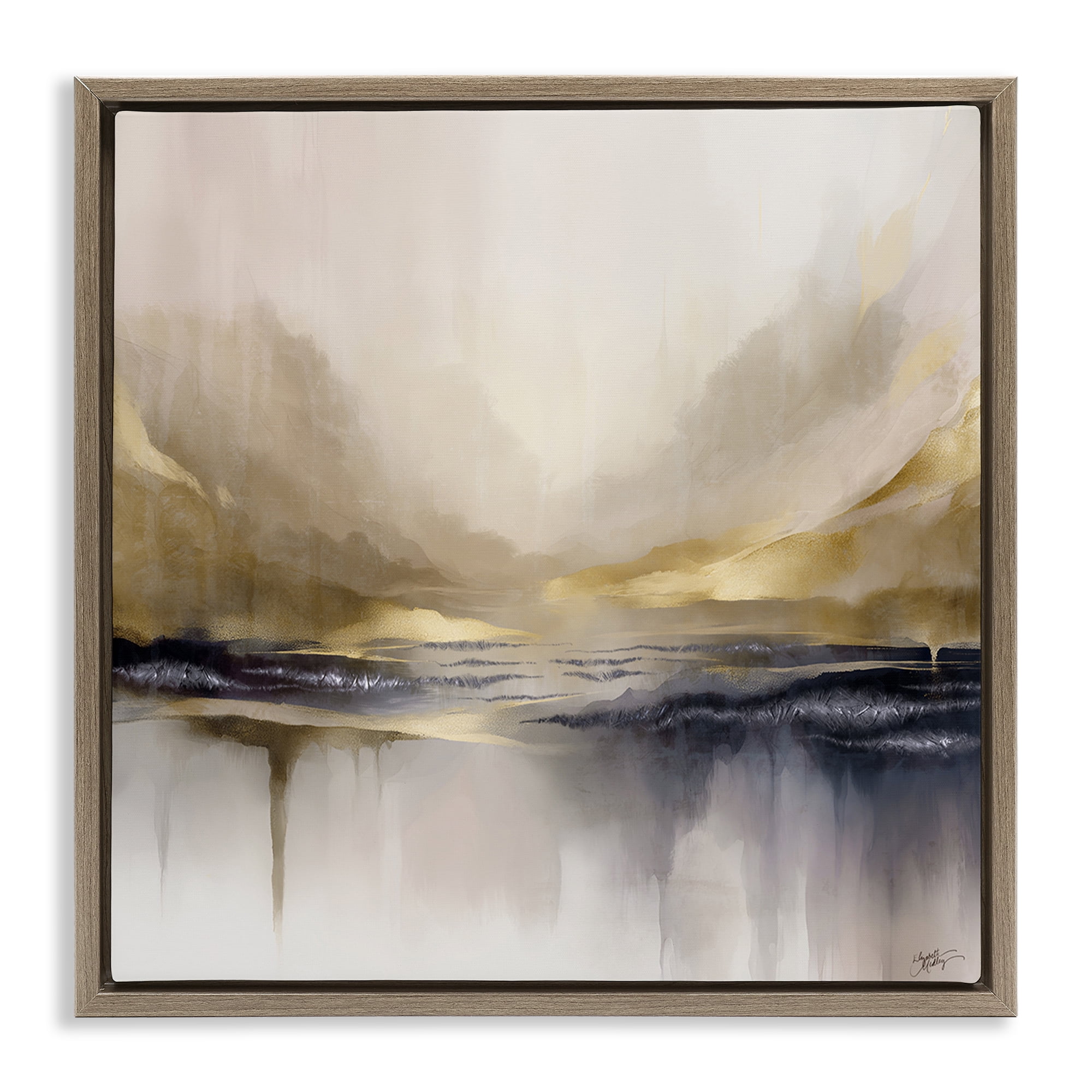 Stupell Industries Abstract Meadow Gold Accent Abstract Painting Brown Floater Framed Canvas Art Print Wall Art, 25 x 25