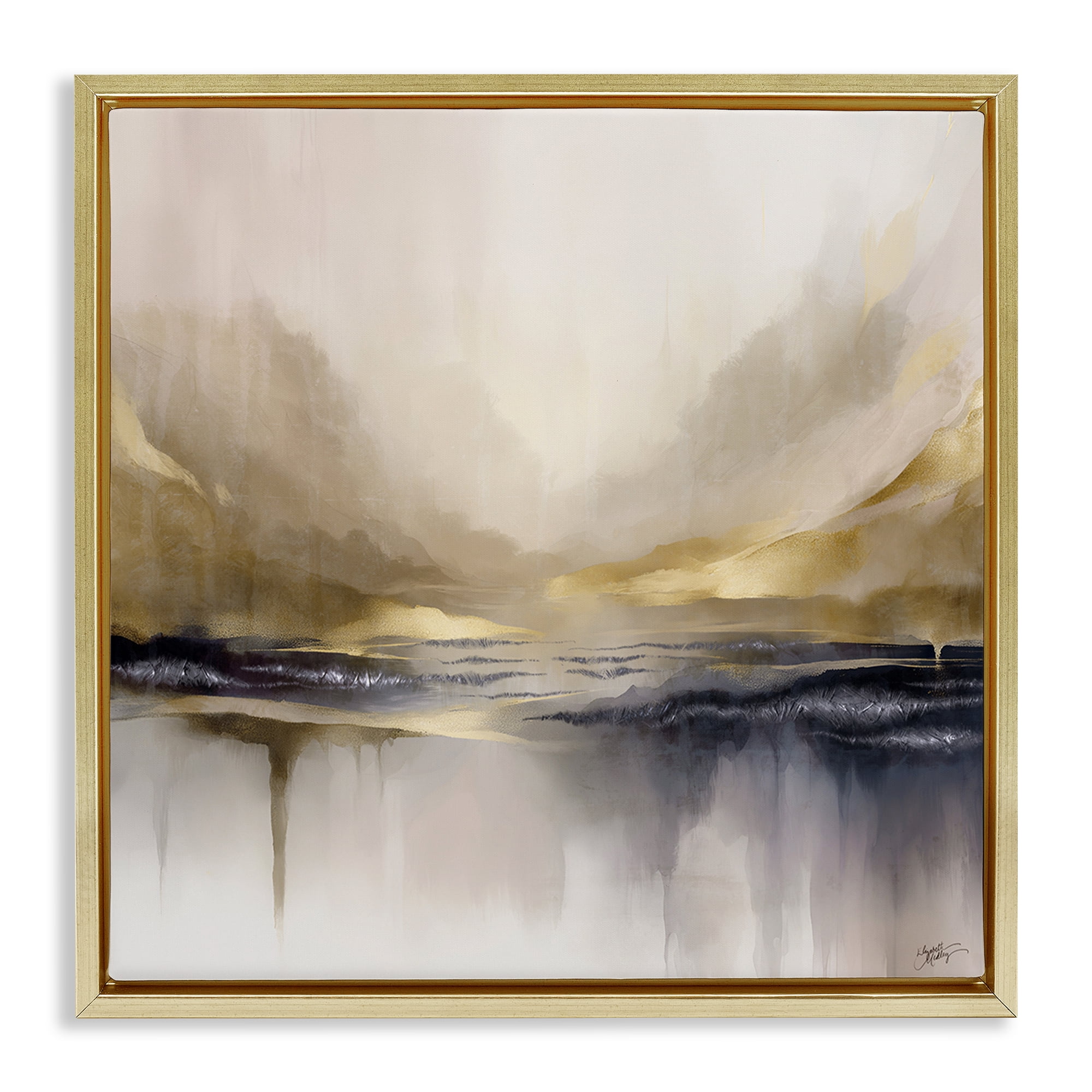 Stupell Industries Abstract Meadow Gold Accent Abstract Painting Gold Floater Framed Canvas Art Print Wall Art, 18 x 18