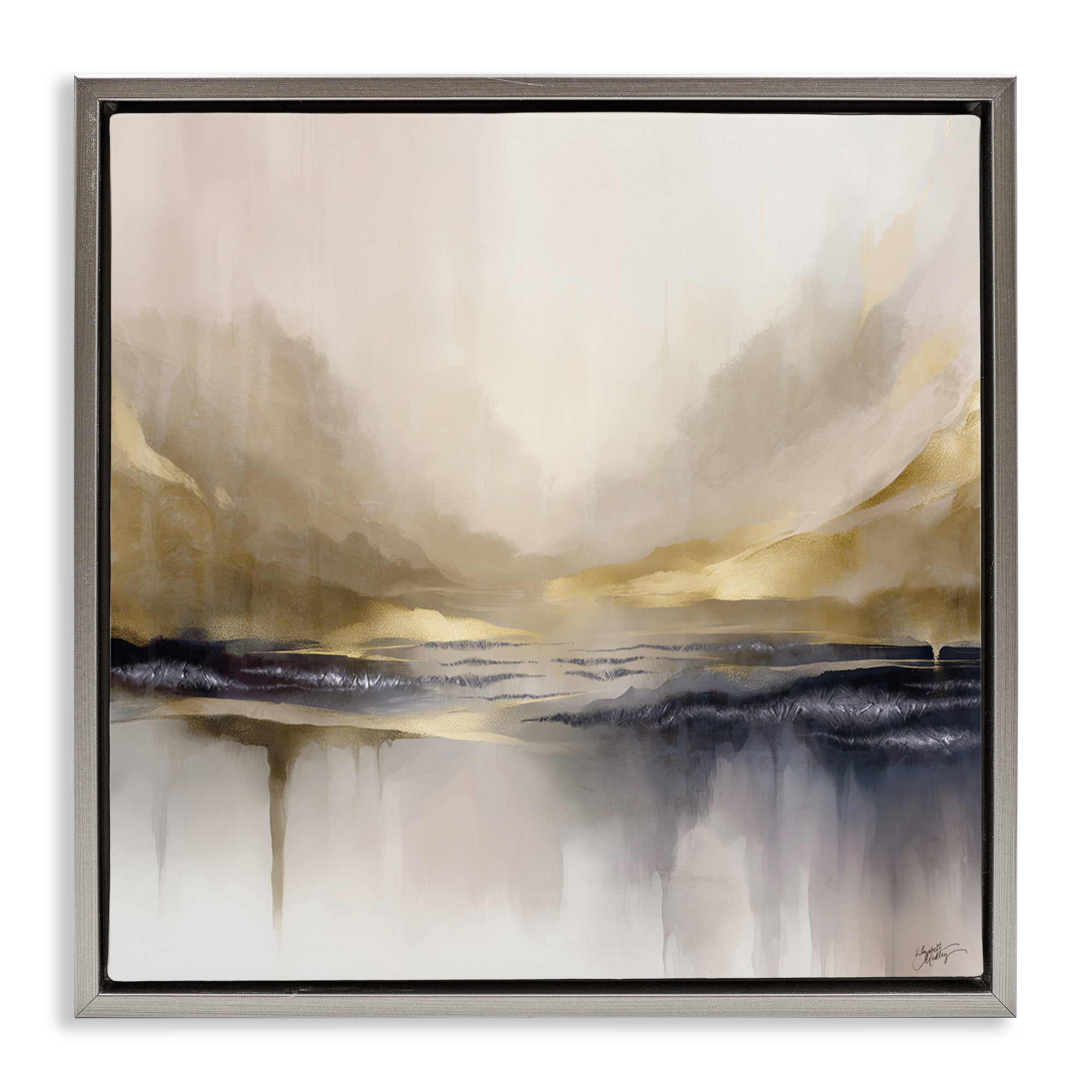 Stupell Industries Abstract Meadow Gold Accent Abstract Painting Gray Floater Framed Canvas Art Print Wall Art, 18 x 18