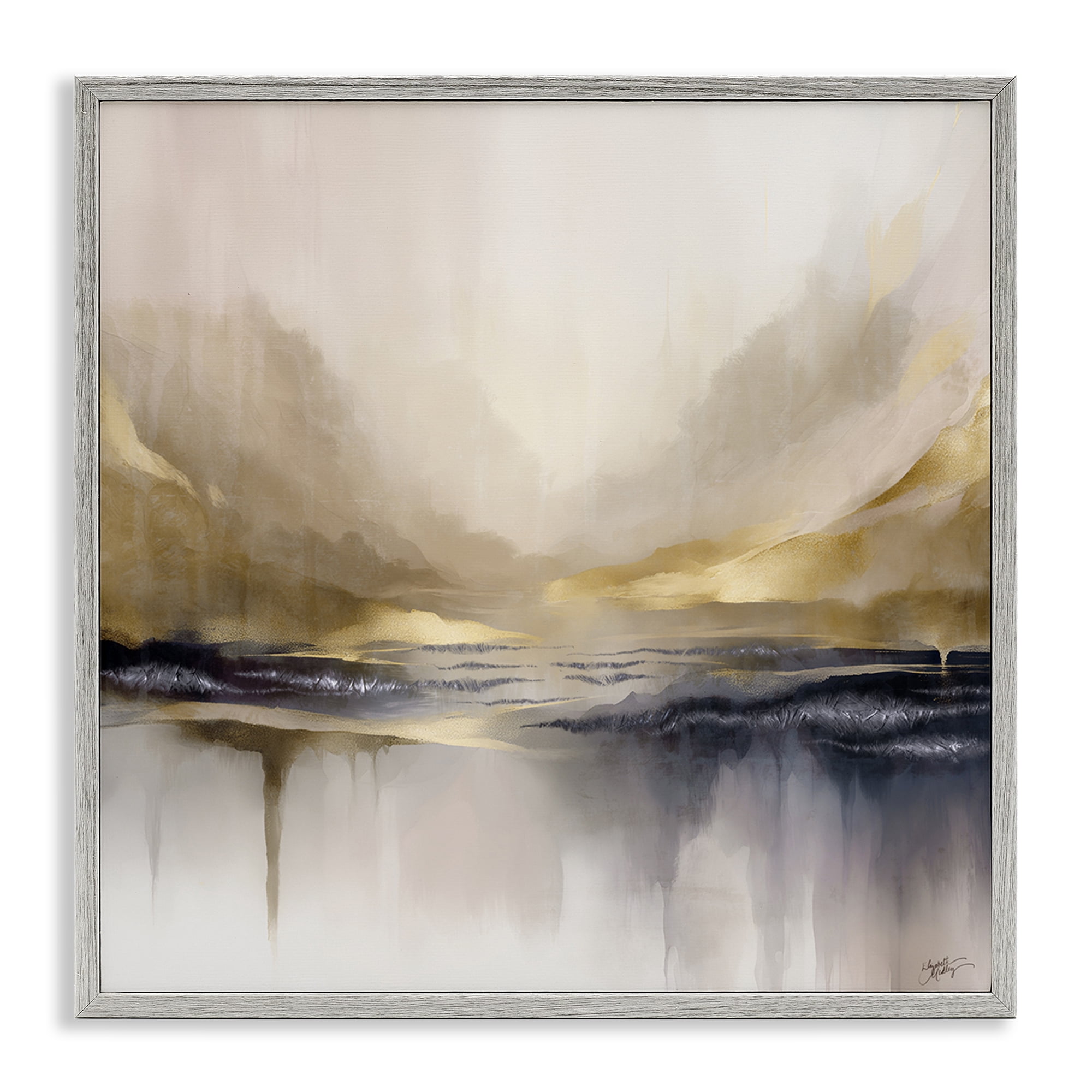 Stupell Industries Abstract Meadow Gold Accent Abstract Painting Gray Framed Art Print Wall Art, 17 x 17