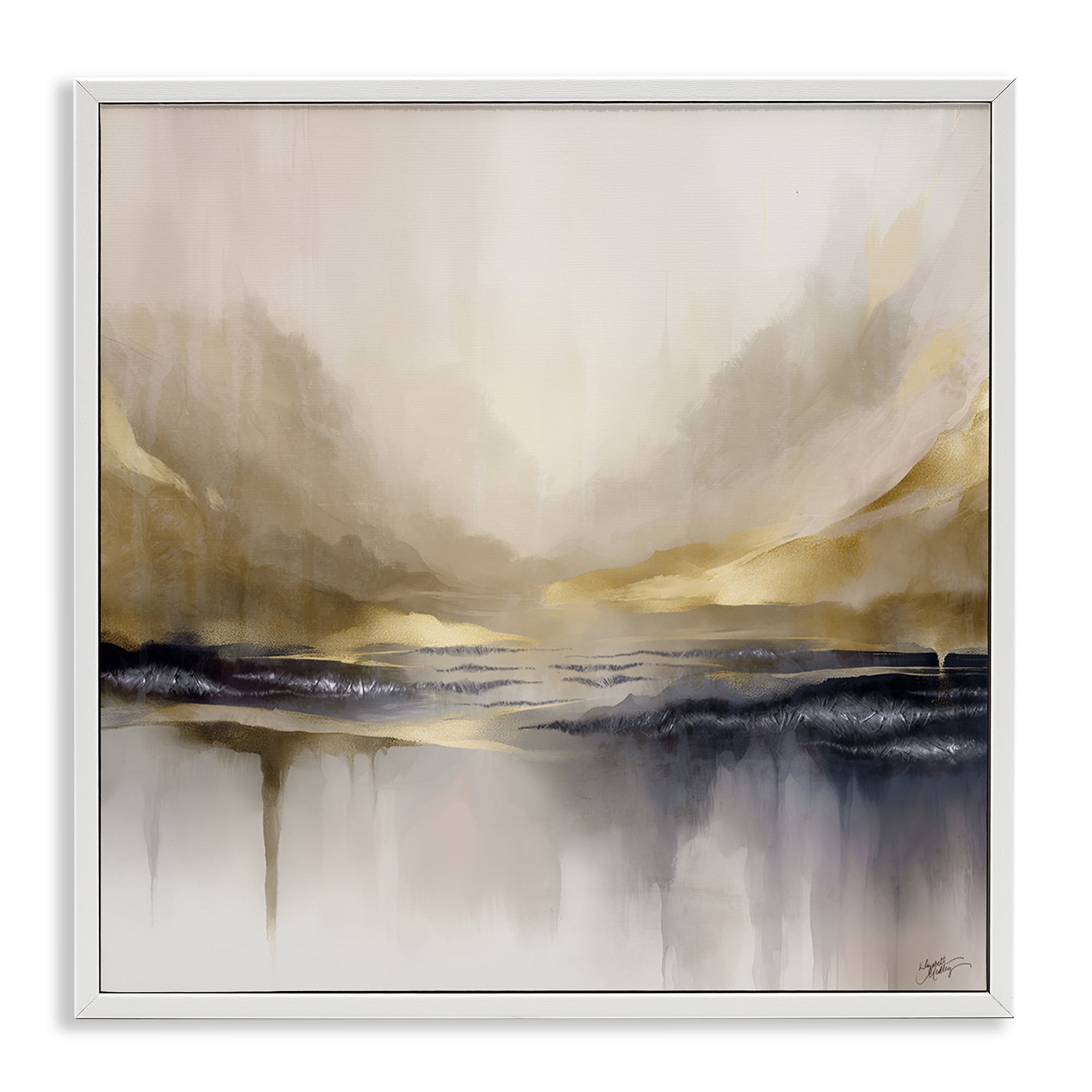 Stupell Industries Abstract Meadow Gold Accent Abstract Painting White Framed Art Print Wall Art, 17 x 17